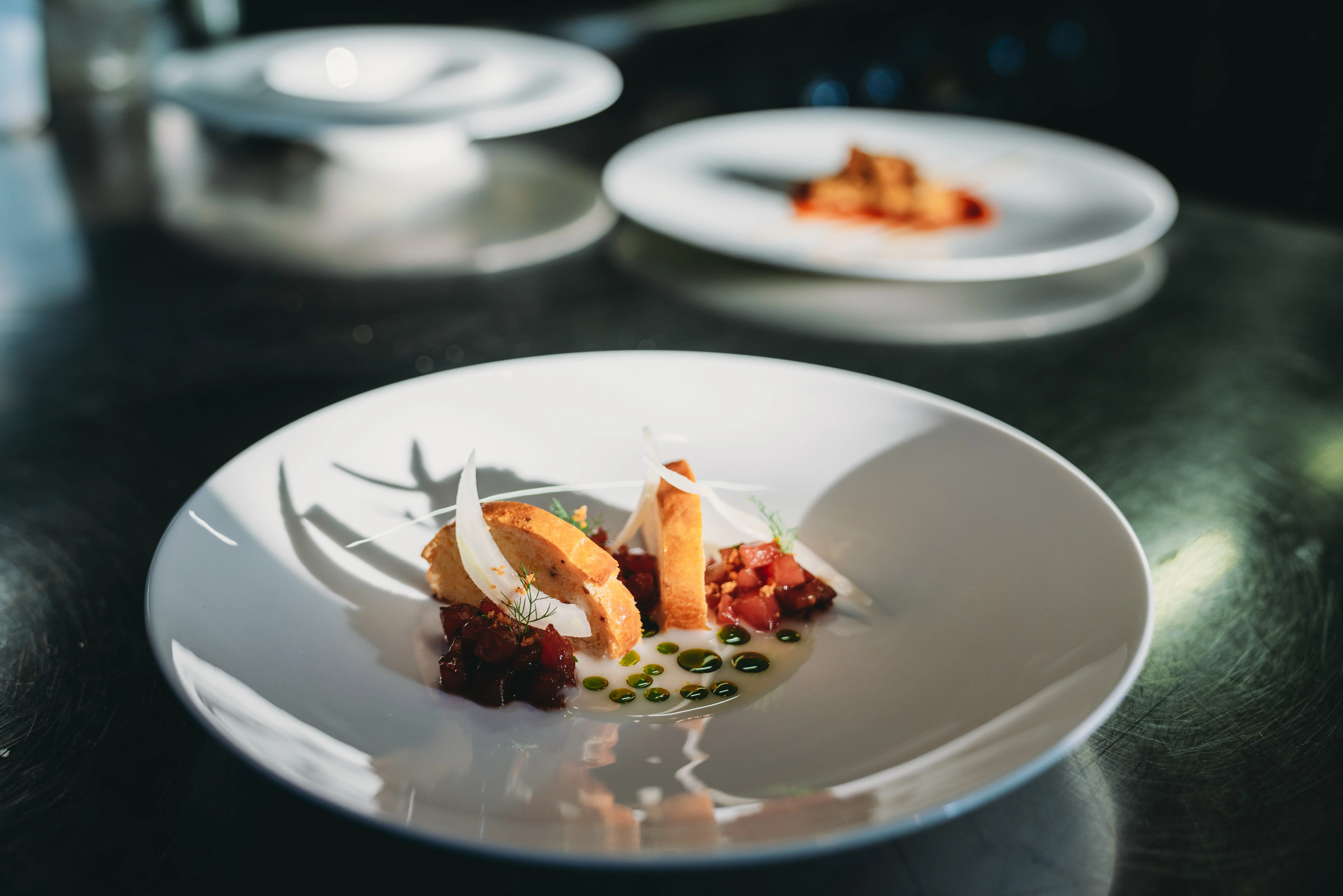 Closeup image of a plate of gourmet food.