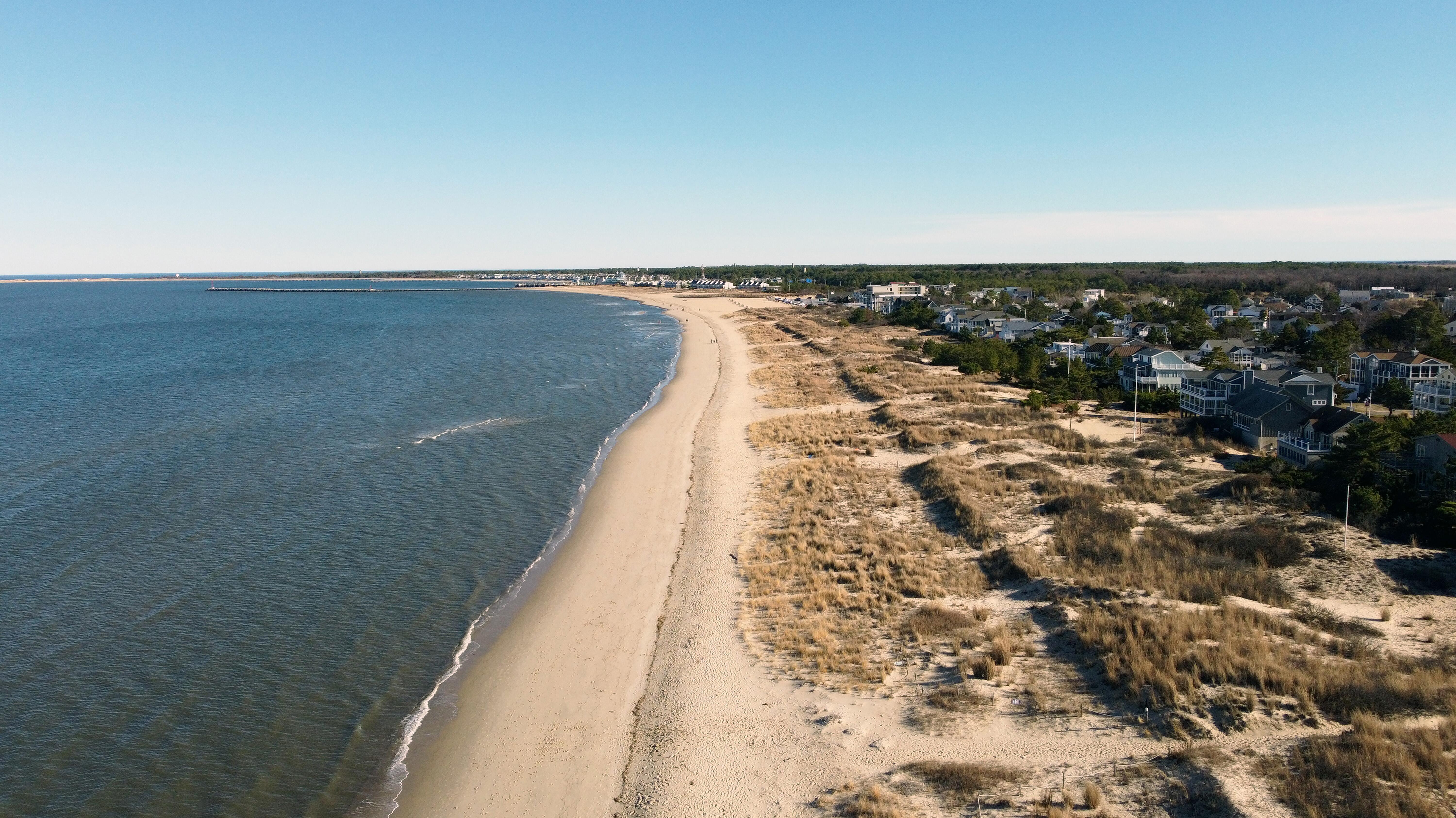Image of the beach shoreline at Bowers Beach, in Delaware.