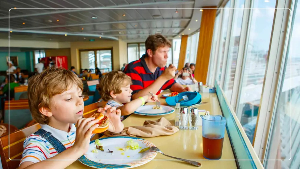 A dad and his sons use several dining tips for cruising with kids