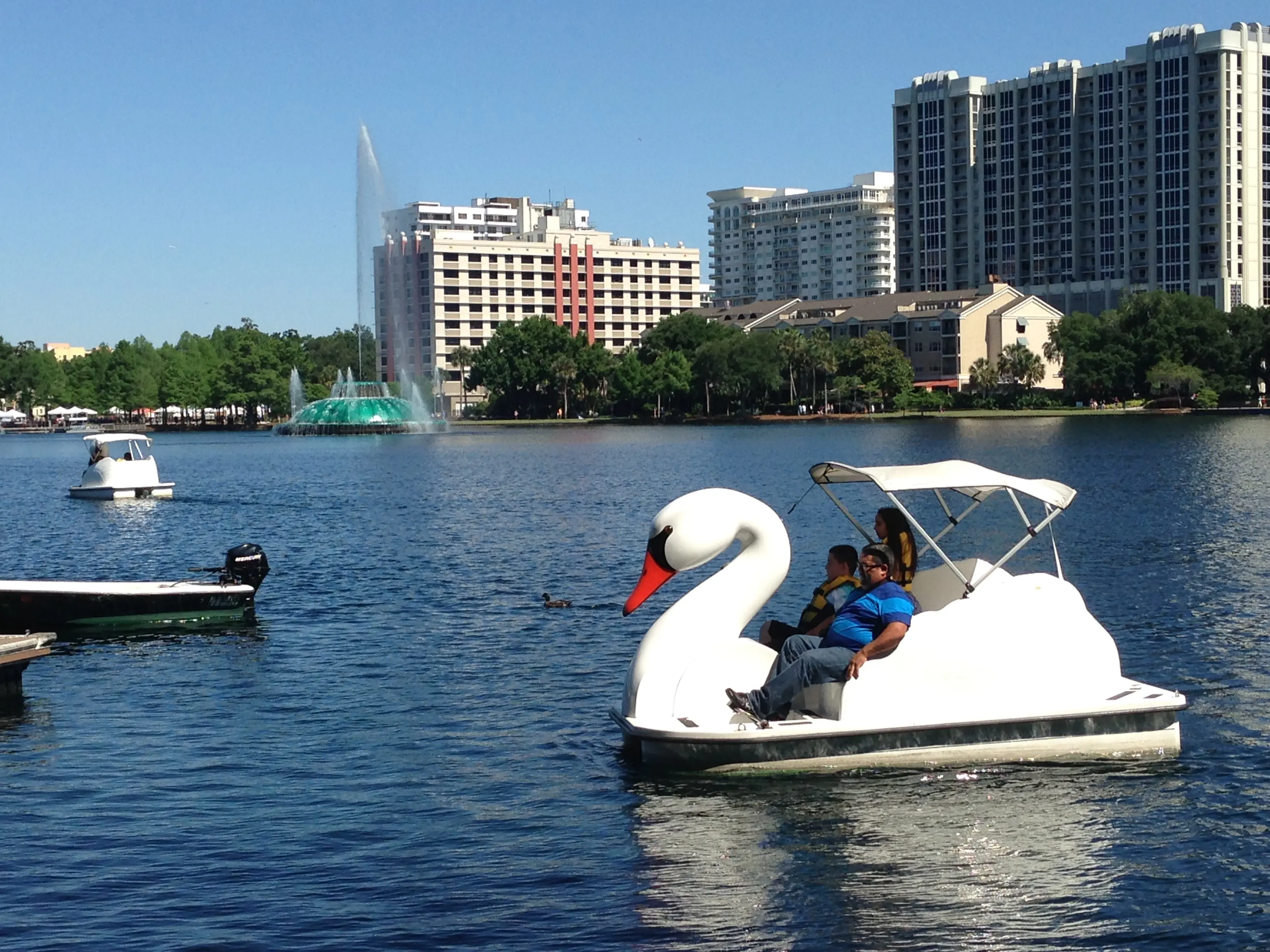 Swan boat at Lake Eola Park in Orlando, Florida