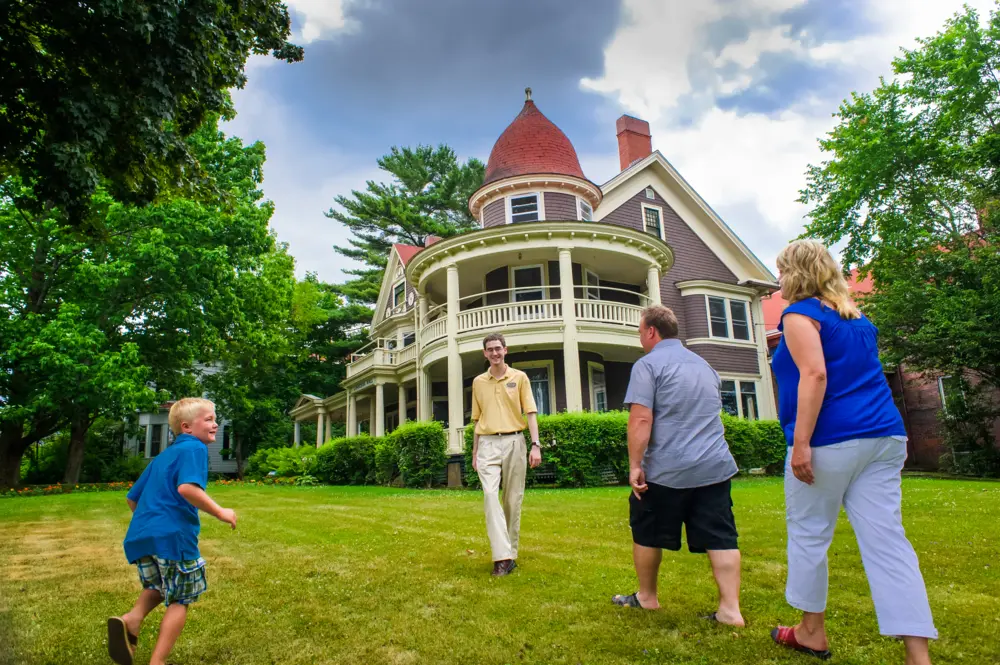 Exterior shot of a family touring The Chocolate Museum in St. Stephen New Brunswick Canada
