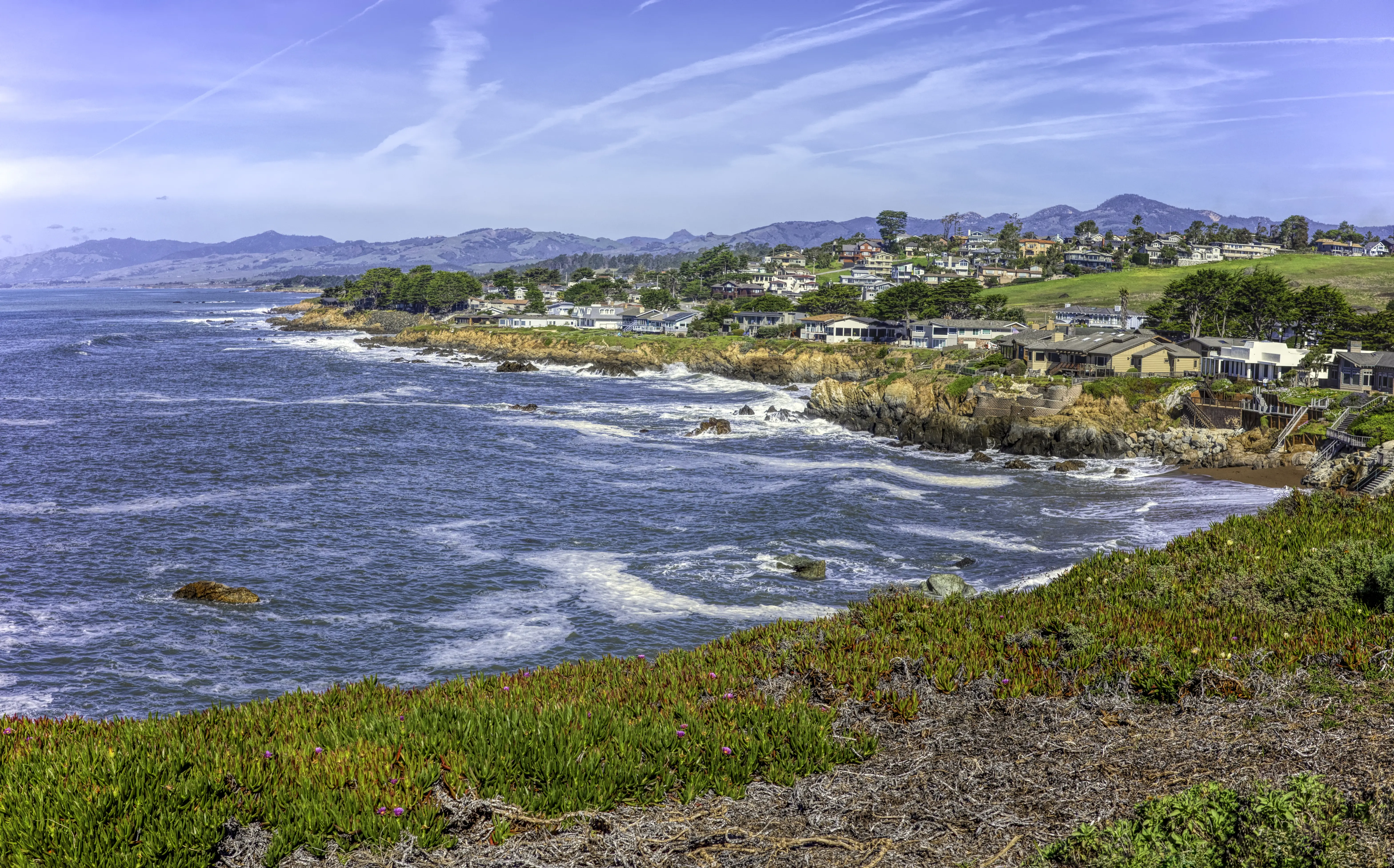 Scenic view of sea against sky, Cambria, California.