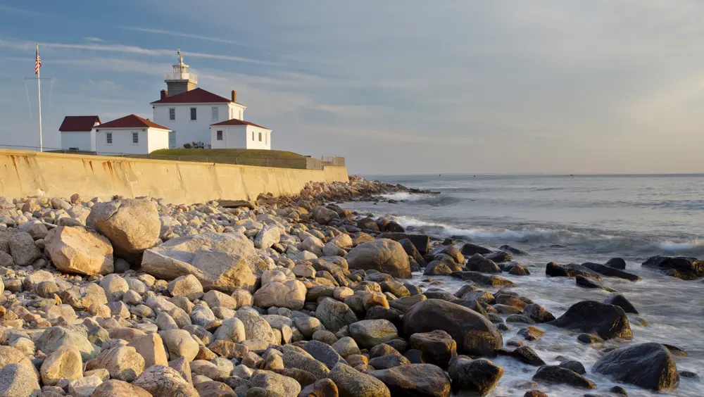 The lighthouse on Watch Hill, a popular day trip from Boston.