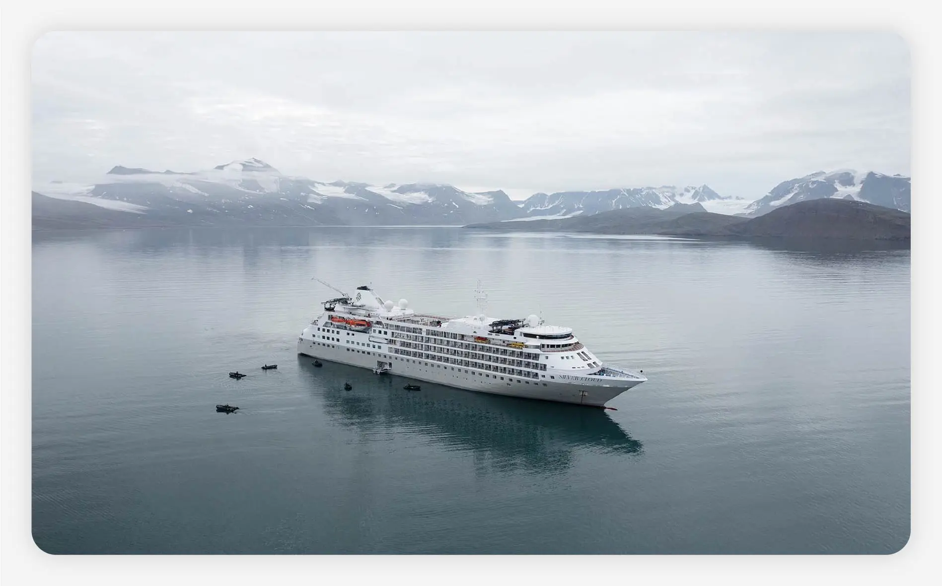 Silversea cruise ship on the Alaskan coastline