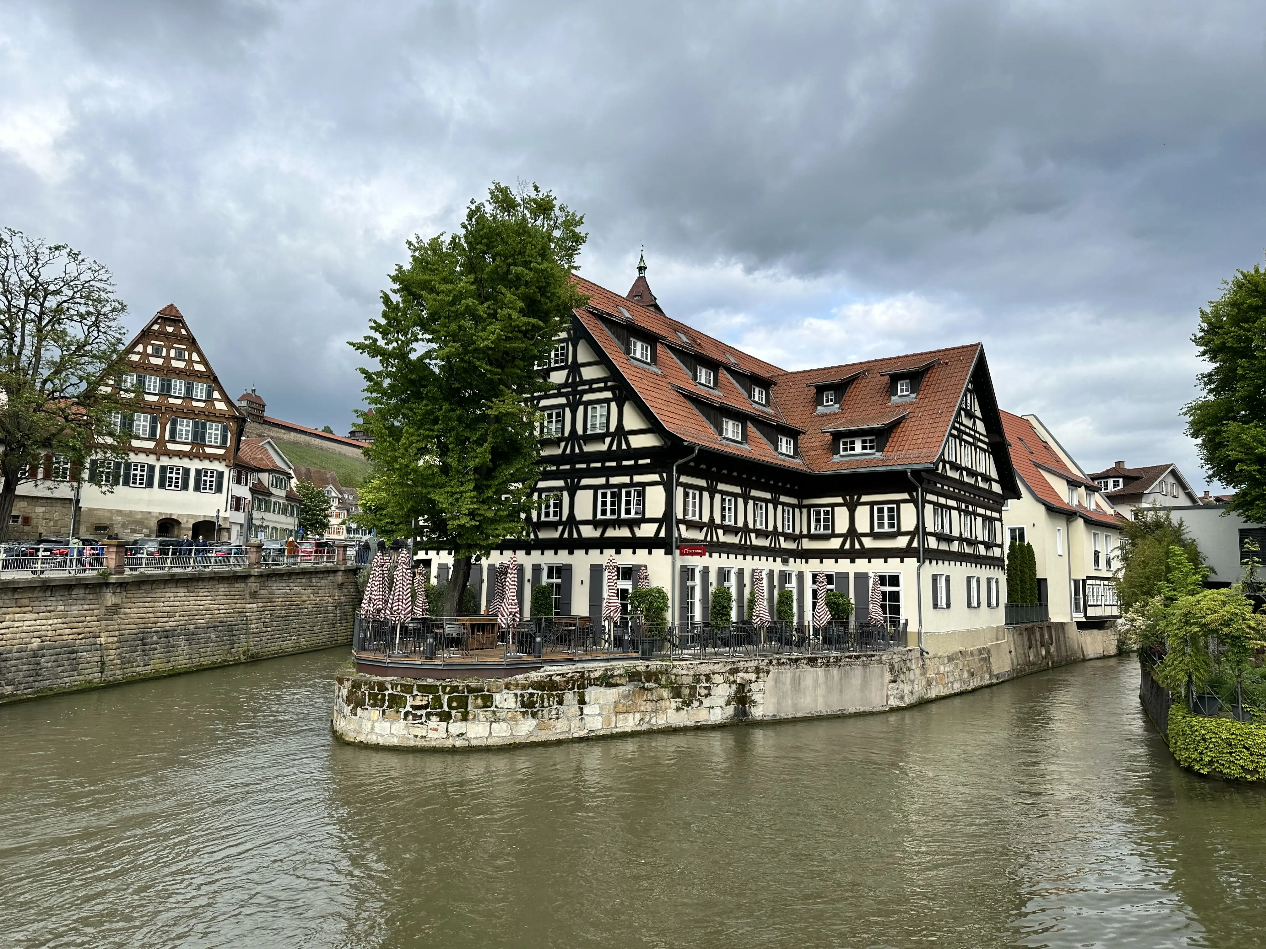 View of a German restaurant from the river.