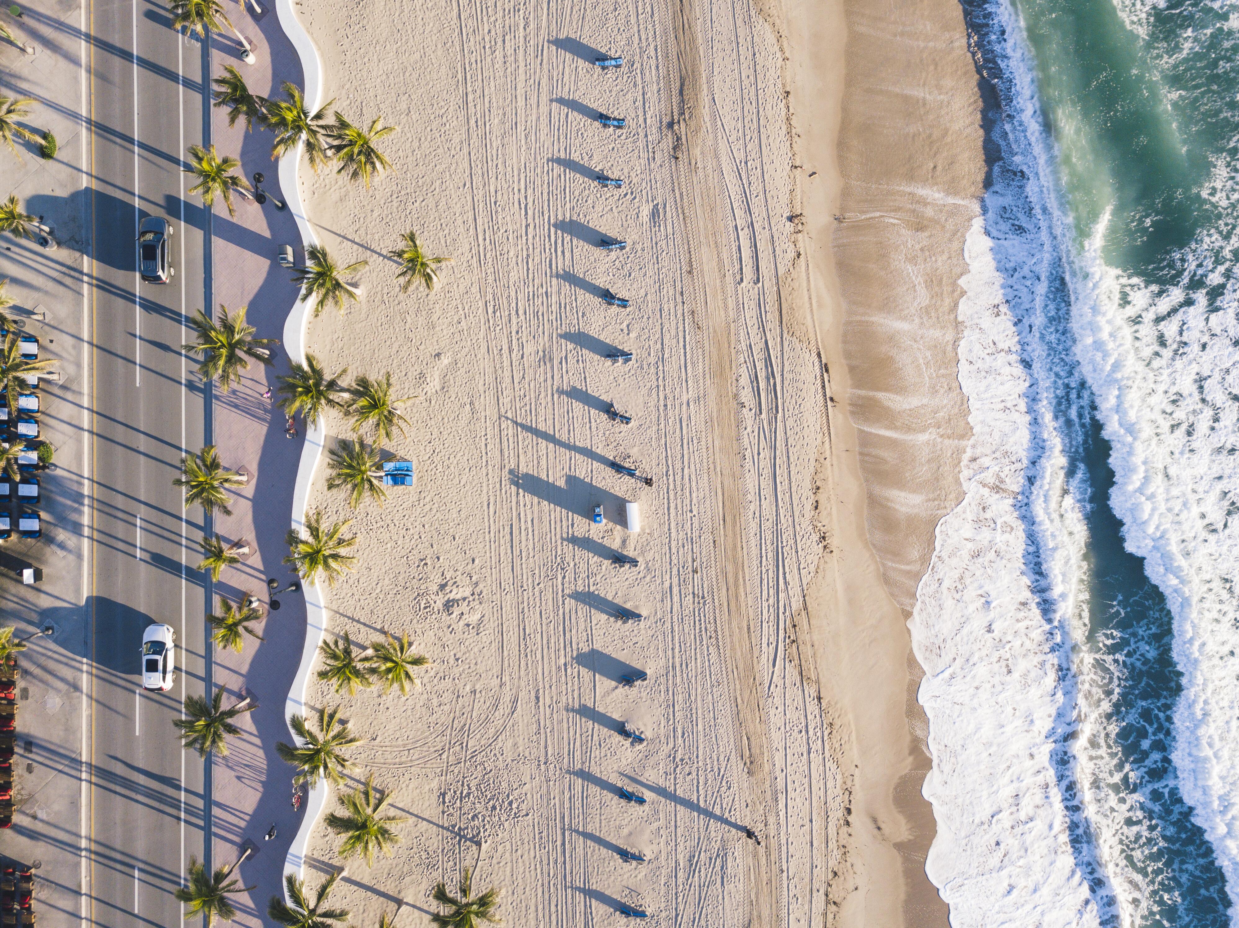 View from above of Fort Lauderdale Beach at sunrise