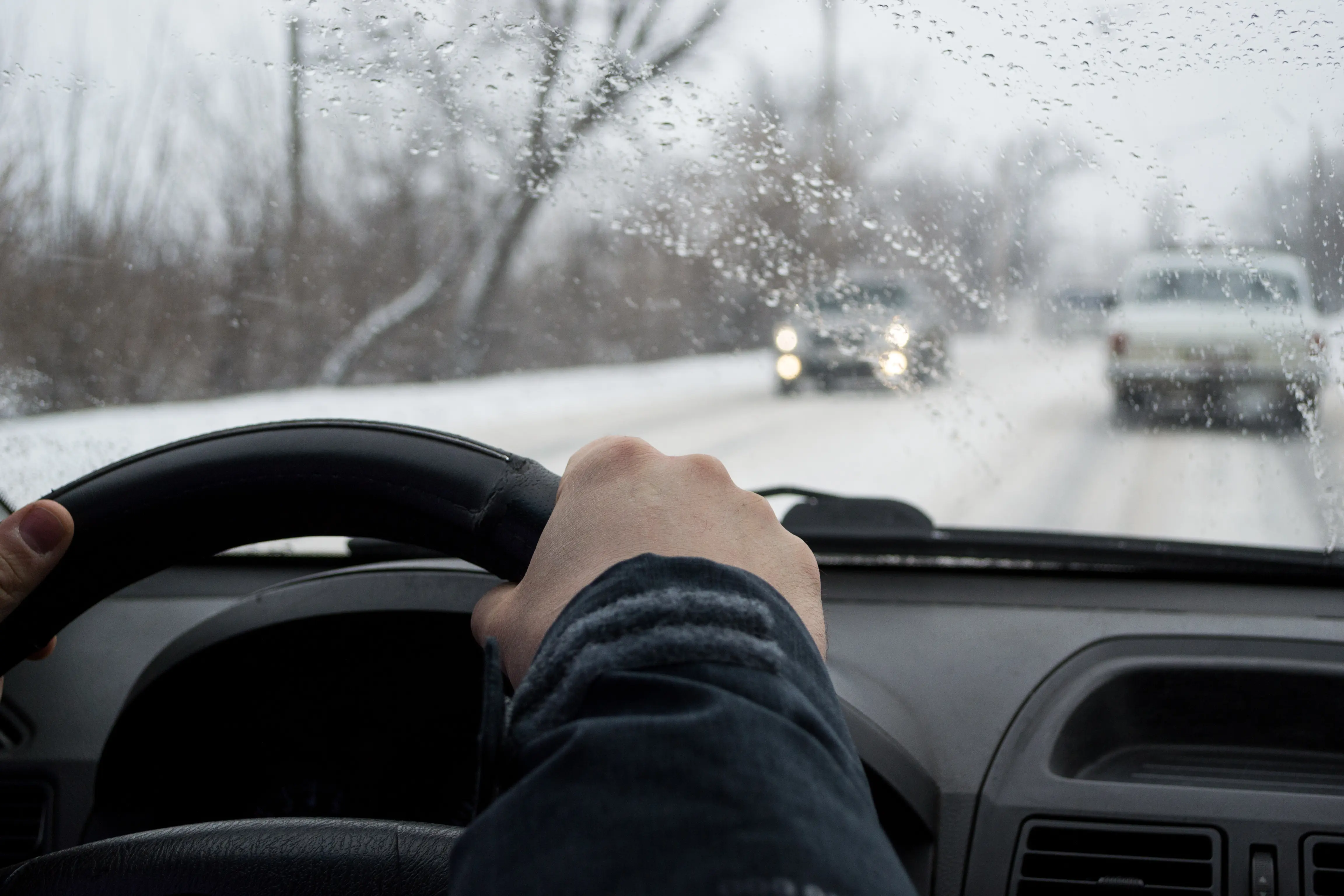 Driving in a car during a snowstorm