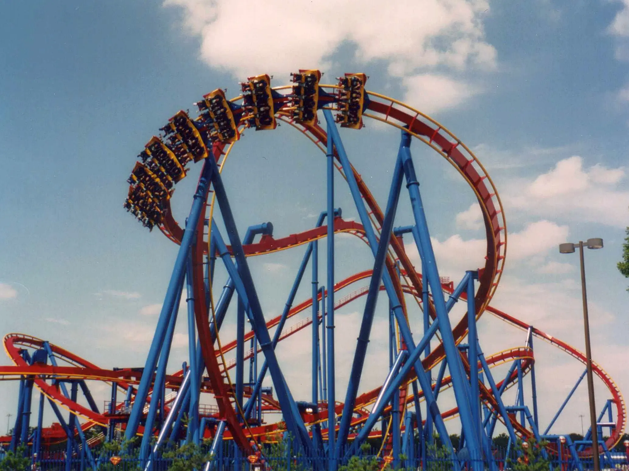 Image of the Superman Ultimate Flight roller coaster at Six Flags Great Adventure.