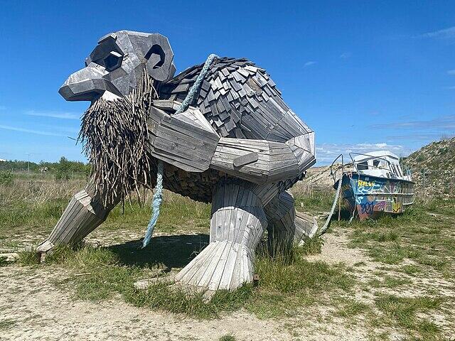 Photo of one of the six large trolls in Copenhagen, Denmark