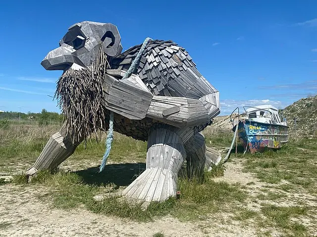 Photo of one of the six large trolls in Copenhagen, Denmark