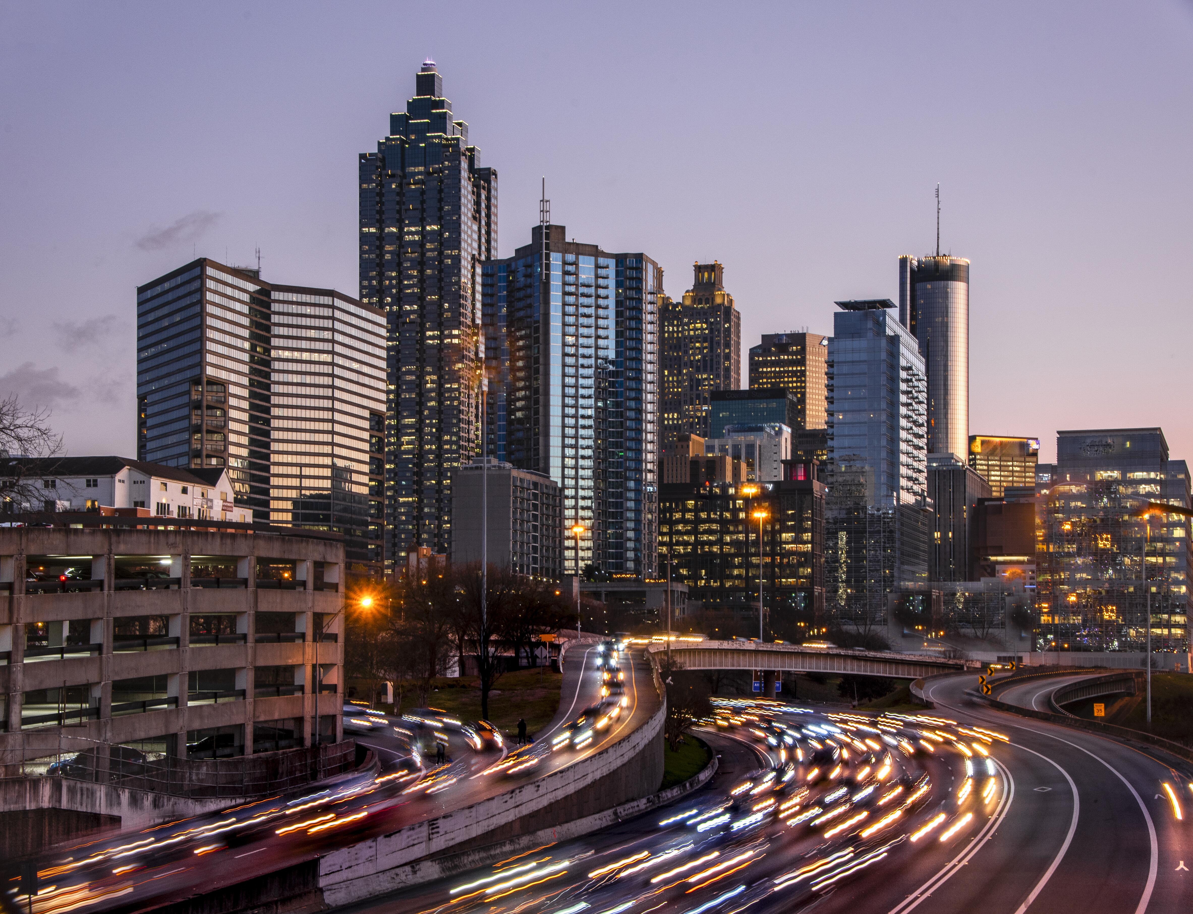 Image of Atlanta, Georgia's city skyline at nighttime.