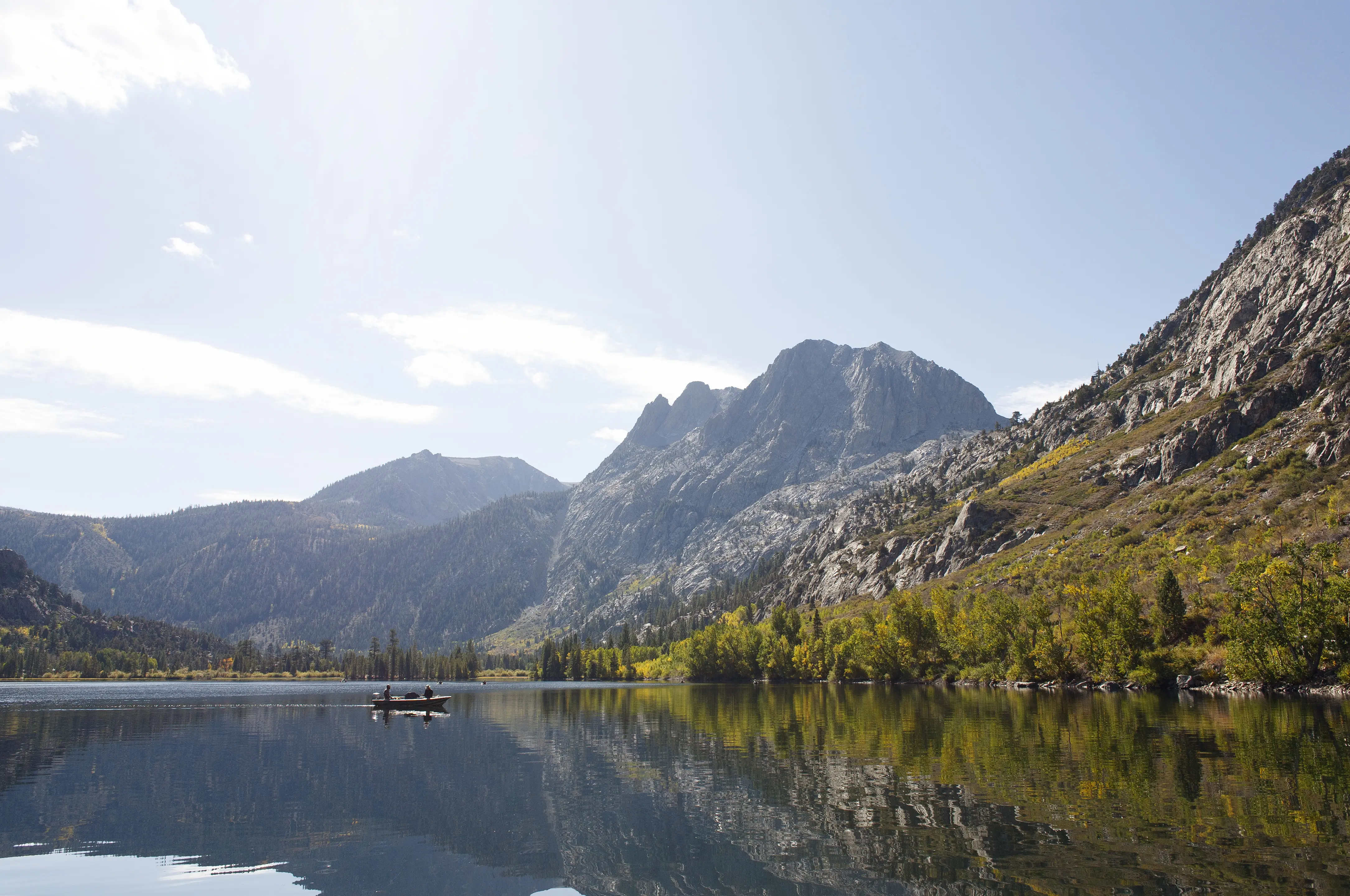 Image of June Lake in California, with its mountains reflected in the lake.