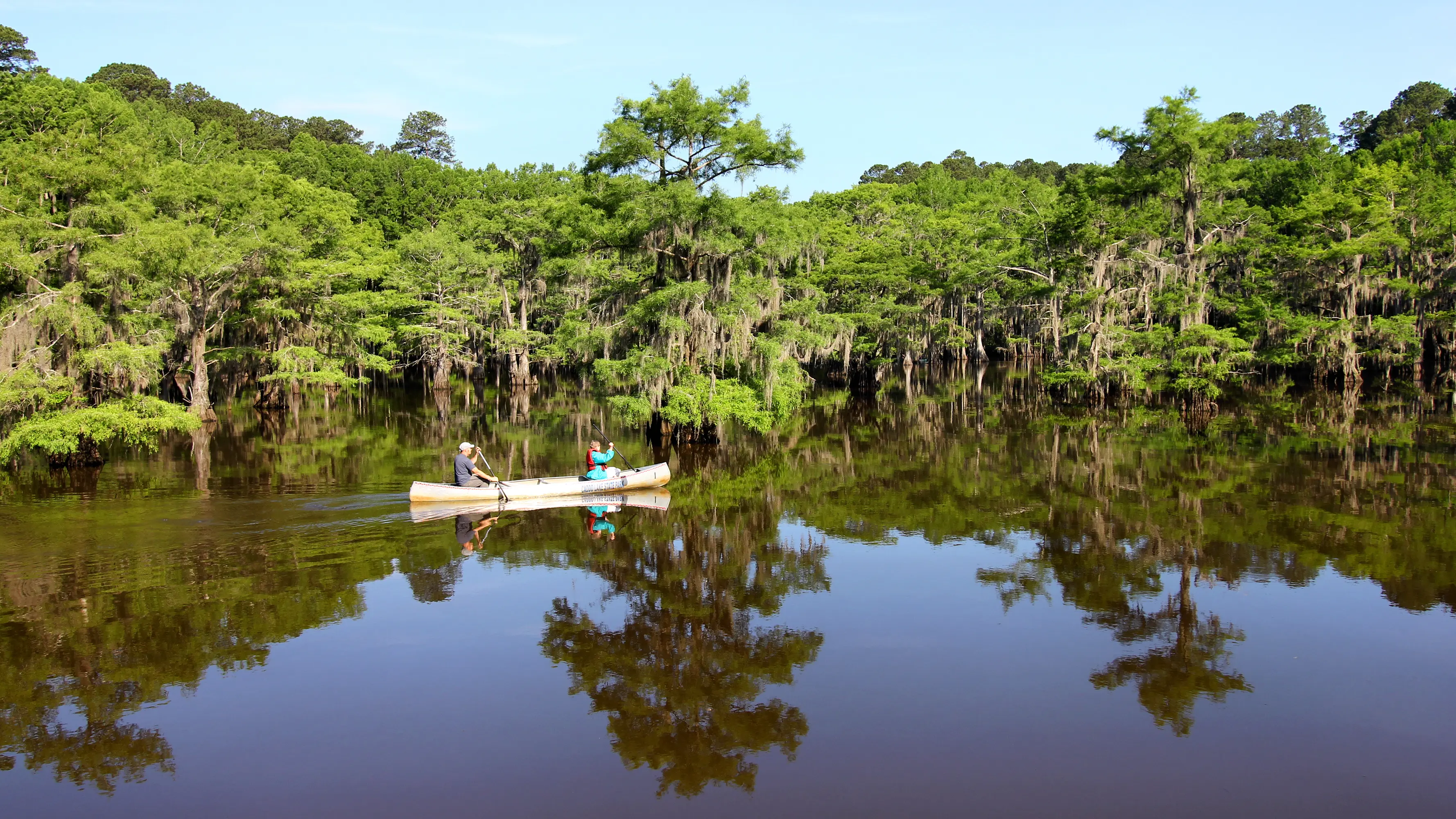 Outdoor picture of people canoeing at Caddo Lake State Park