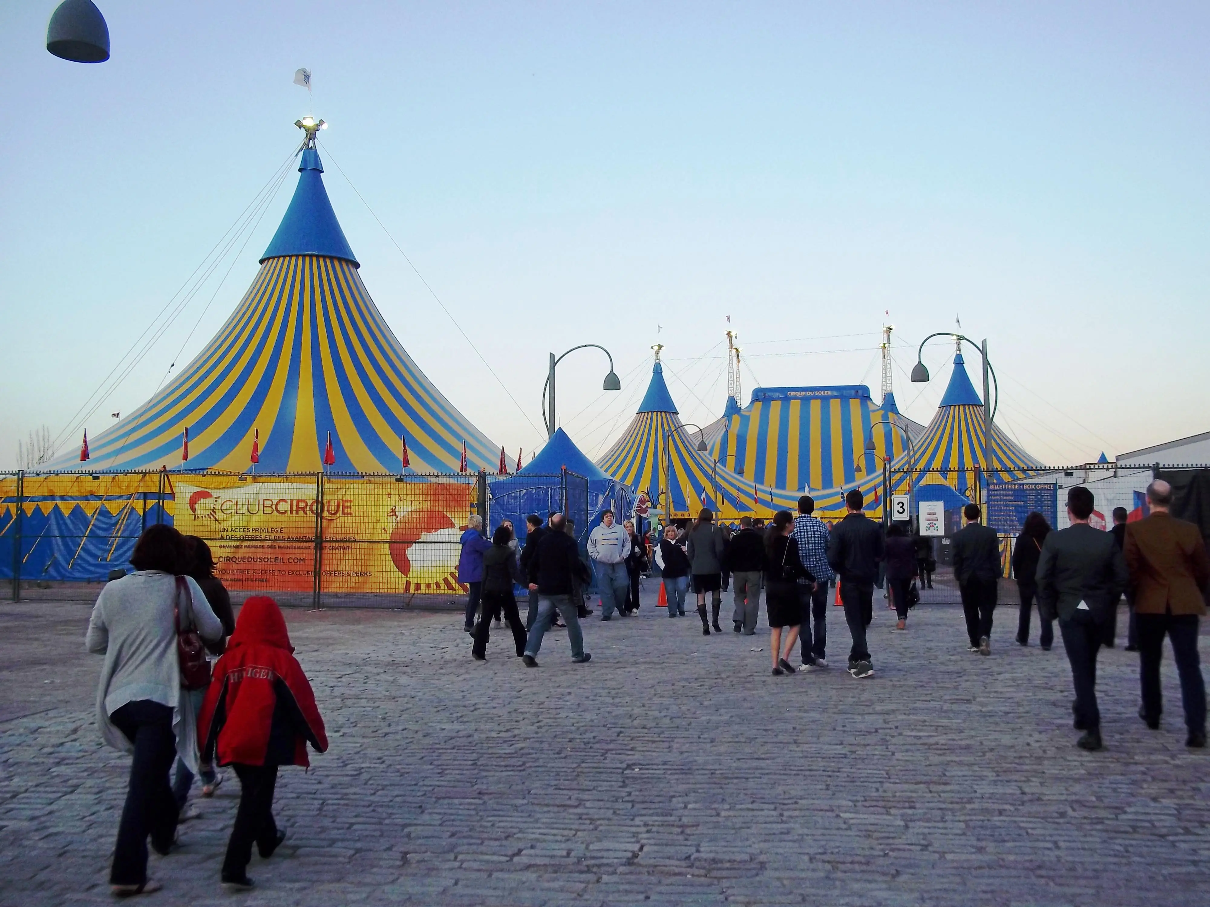 Exterior image of circus tents for Cirque du Soleil in Montreal.