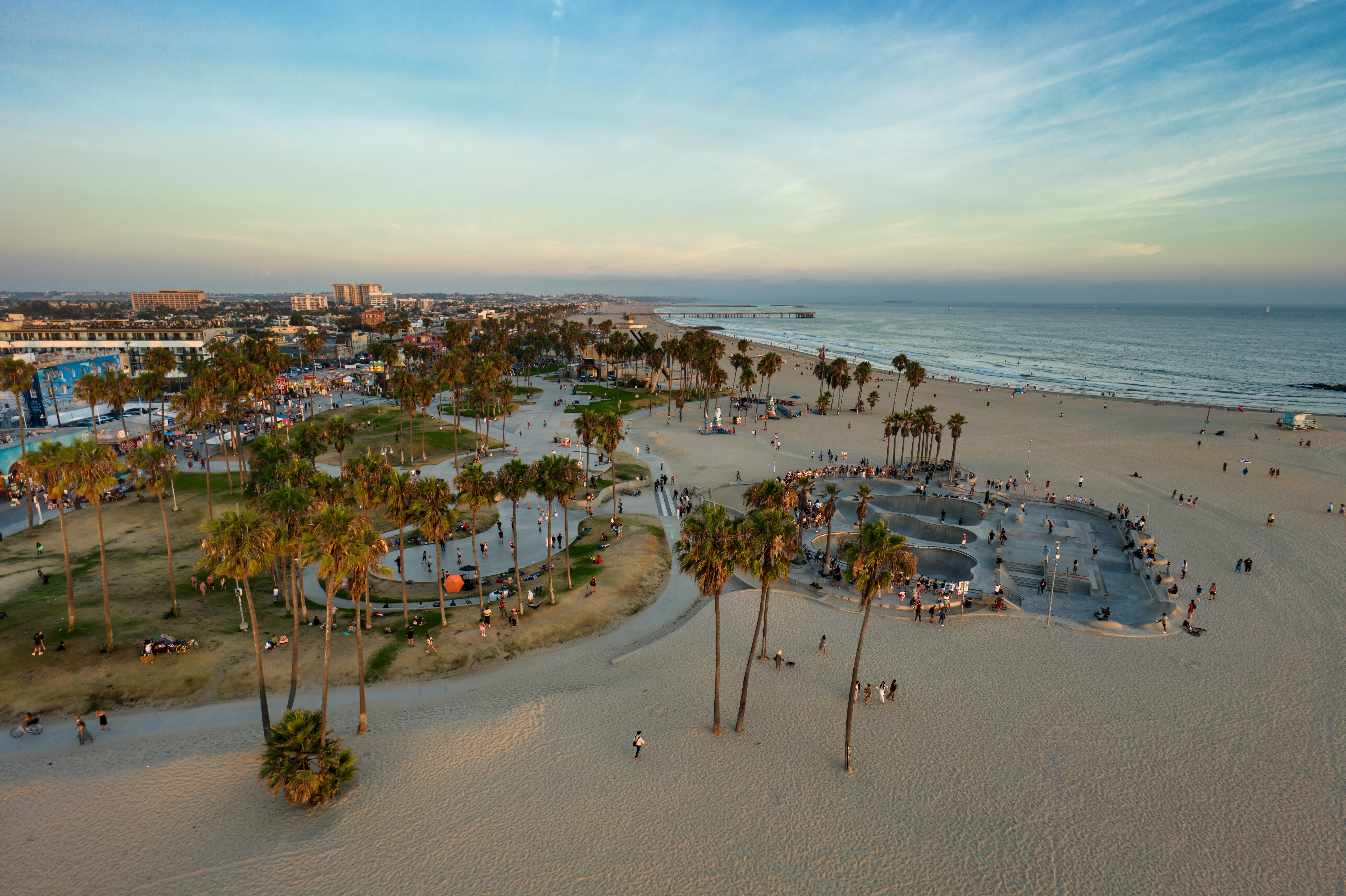 Aerial image of Venice Beach in Los Angeles, California.