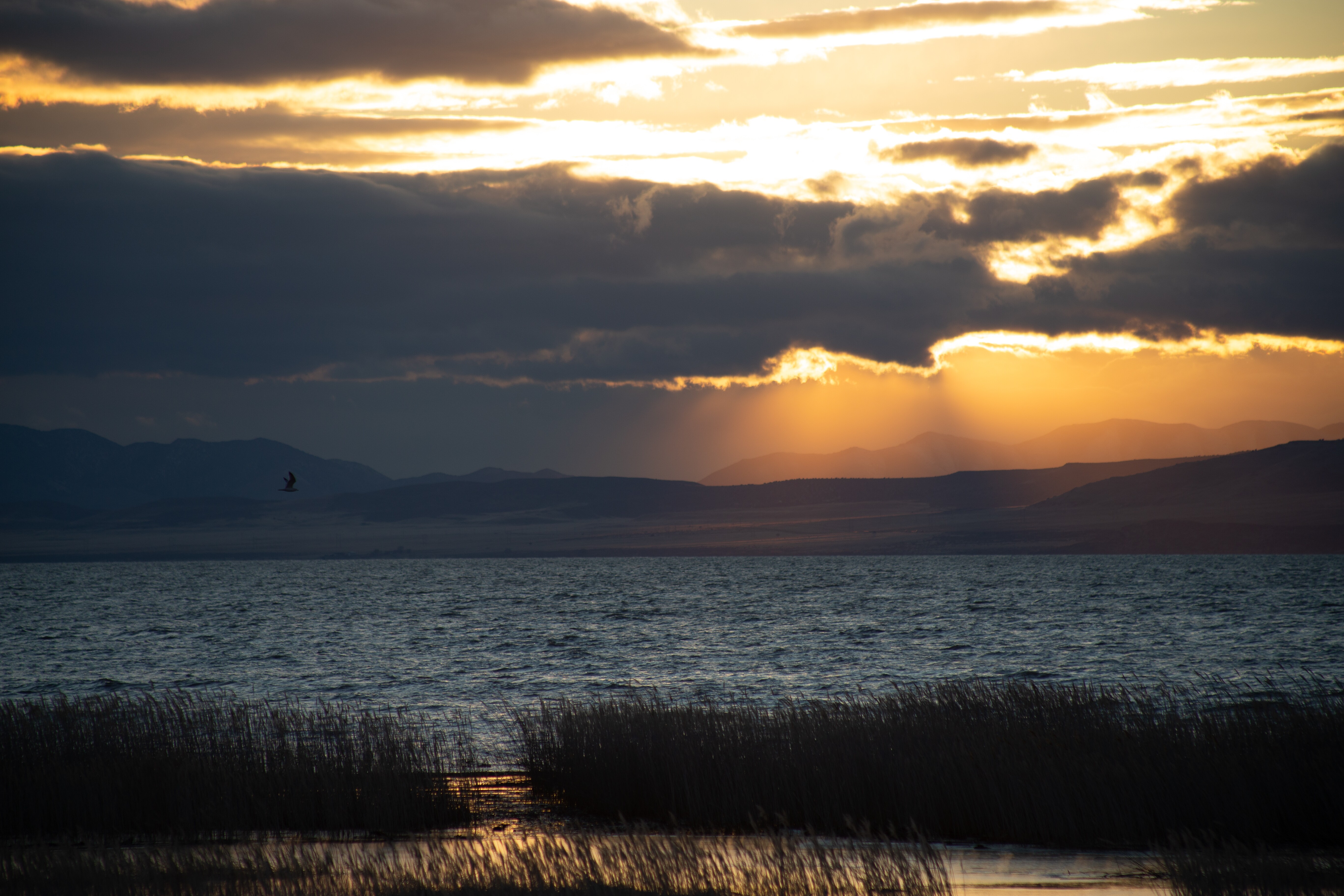 Image of sea against sky during sunset, Utah Lake.