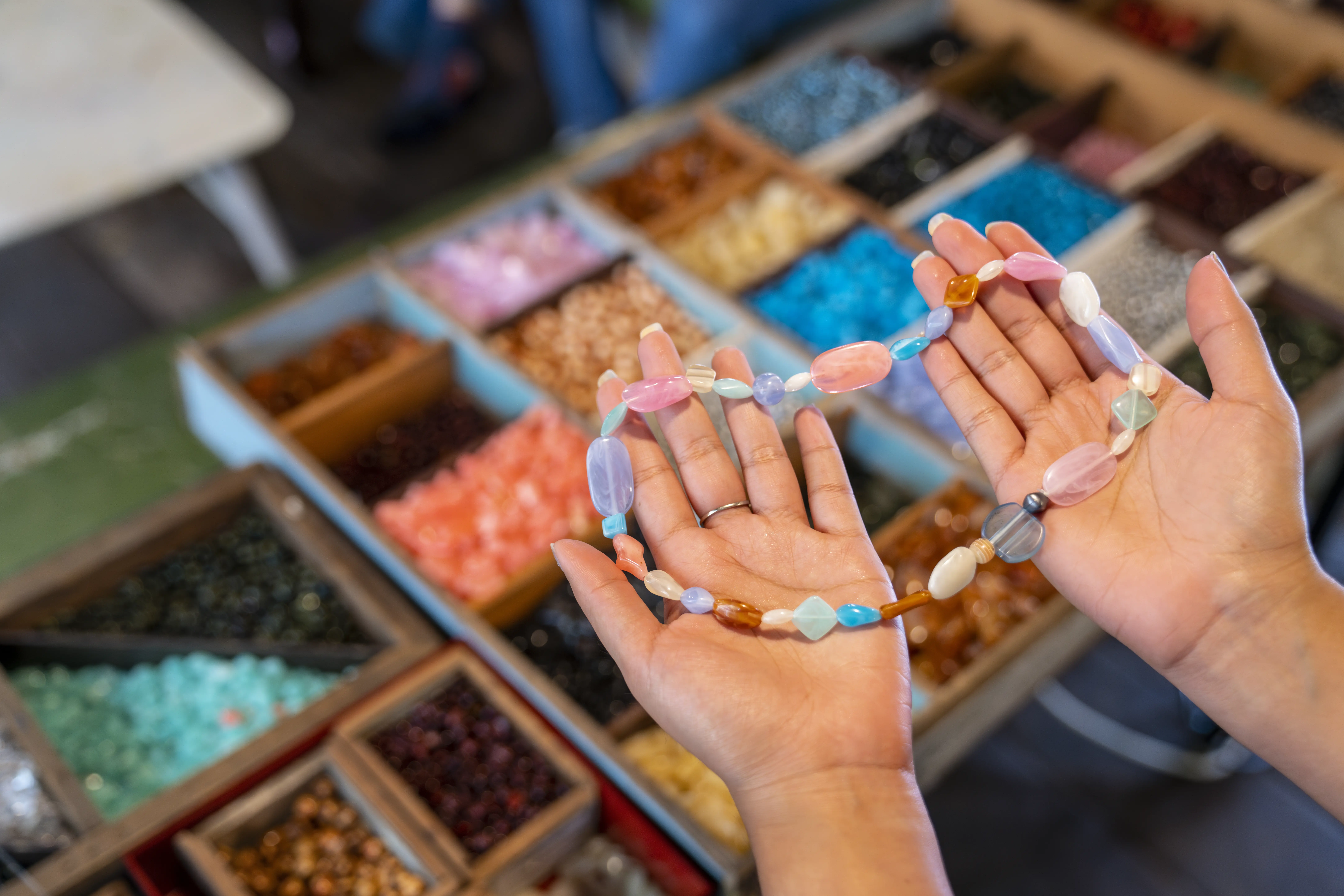 Image of a bead necklace from a market stall.