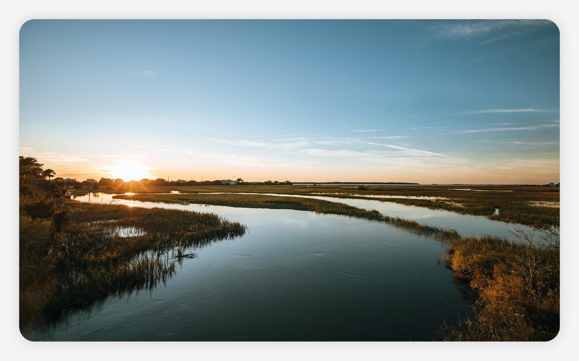 Sunset over coastal landscape in Beaufort, South Carolina