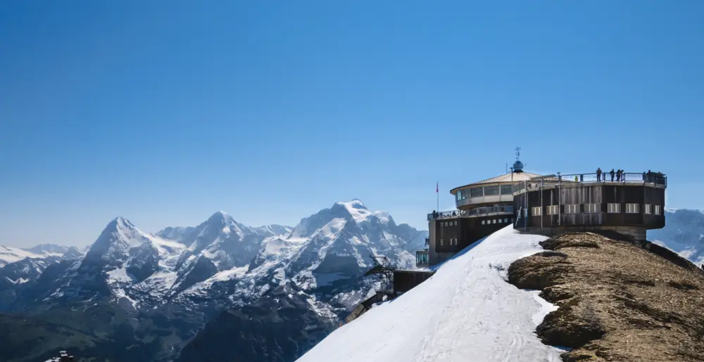 Schilthorn's summit, with the Piz Gloria restaurant in Switzerland. This was in a 007 film.