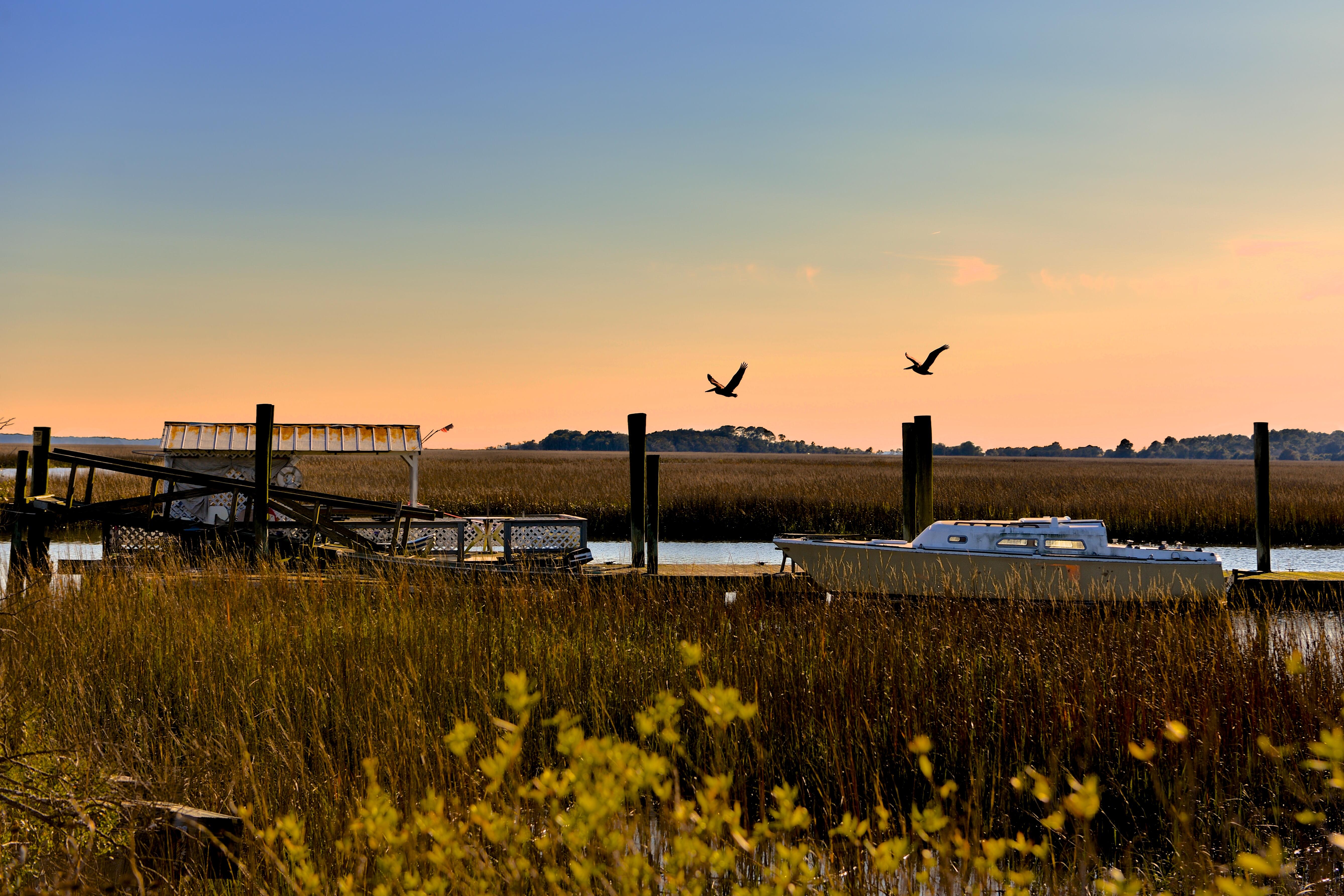 Image of a scenic marsh view at sunset, near Beaufort, South Carolina.