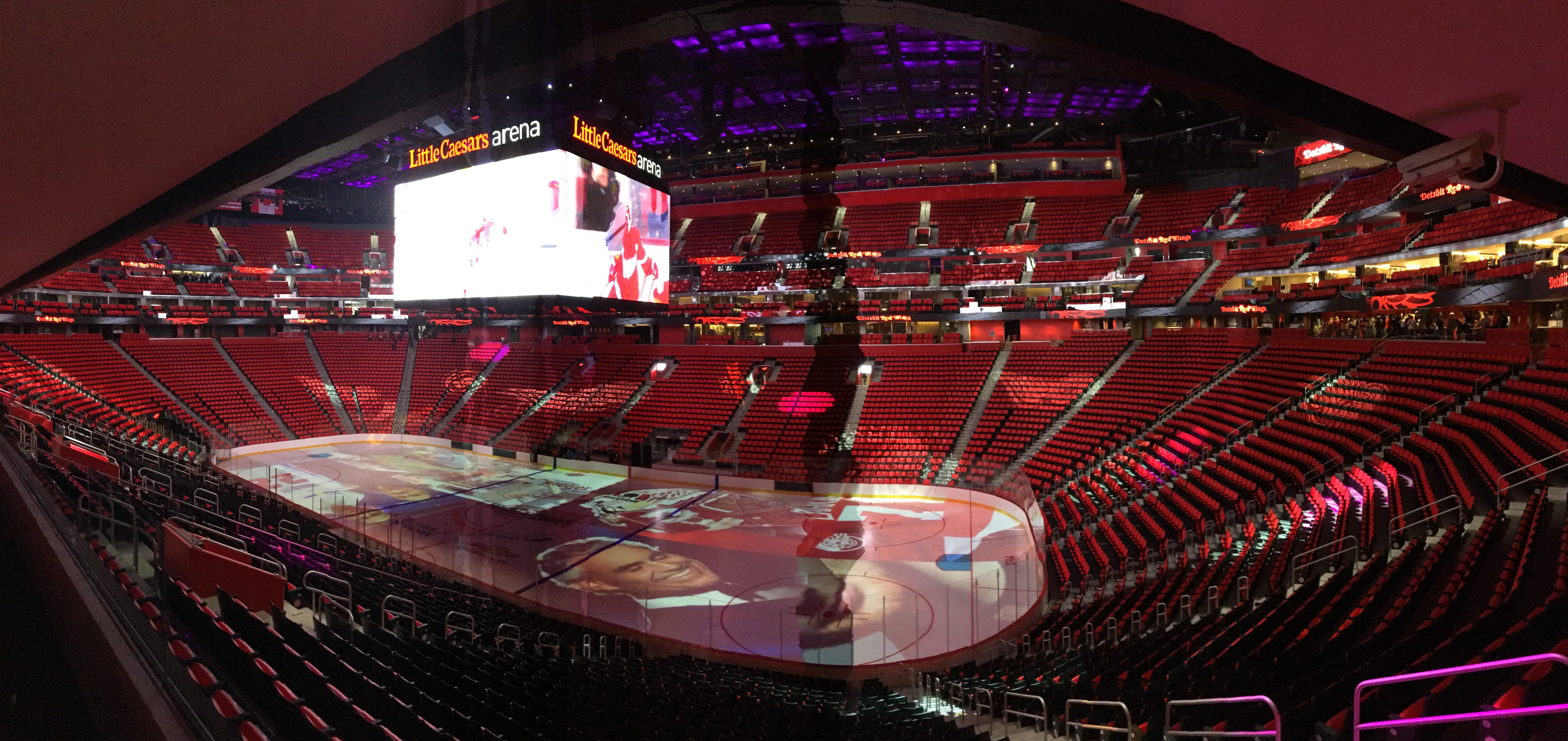 Interior image of the Little Caesars Arena in Detroit.