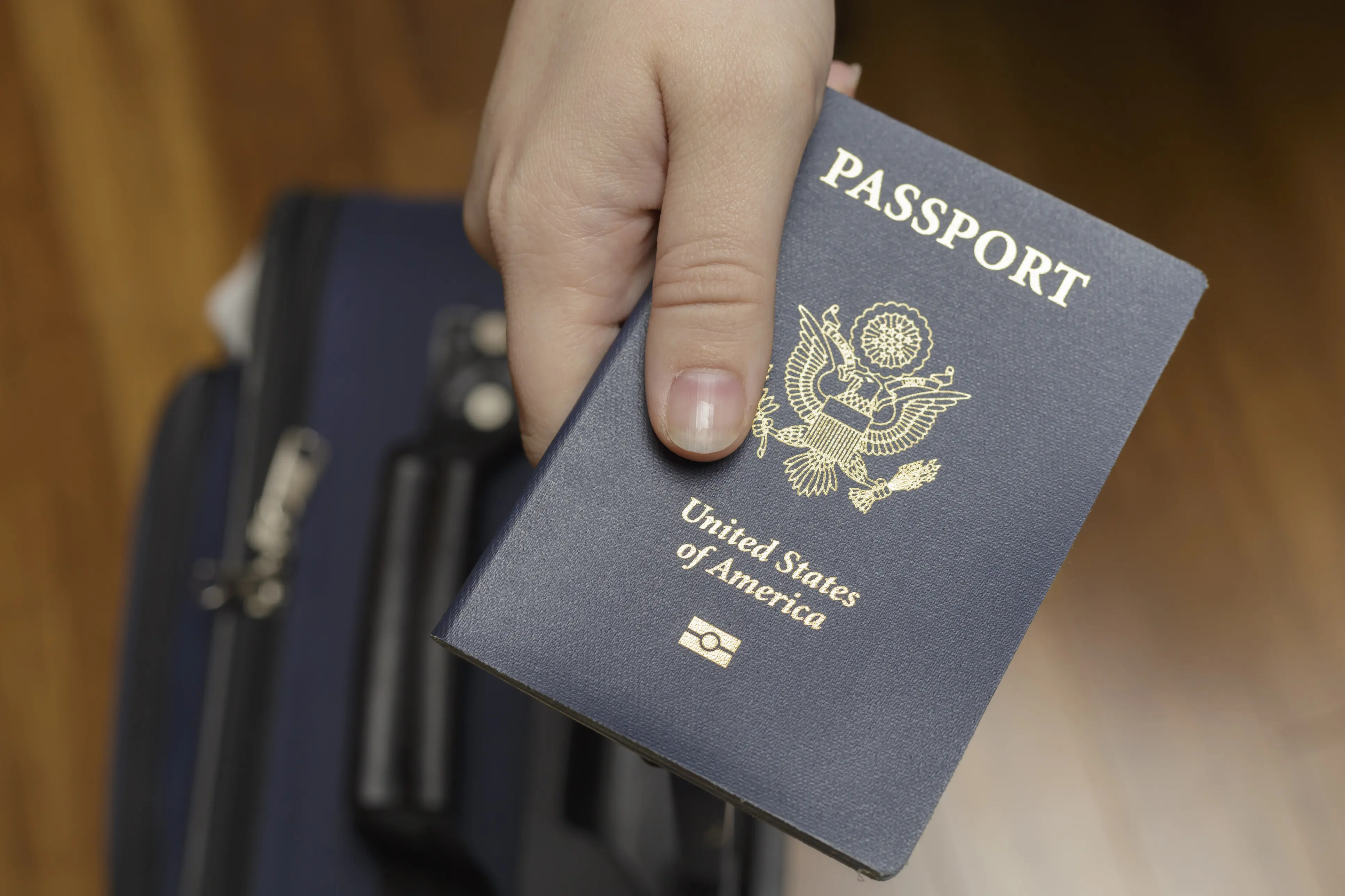 Hand holding a US Passport