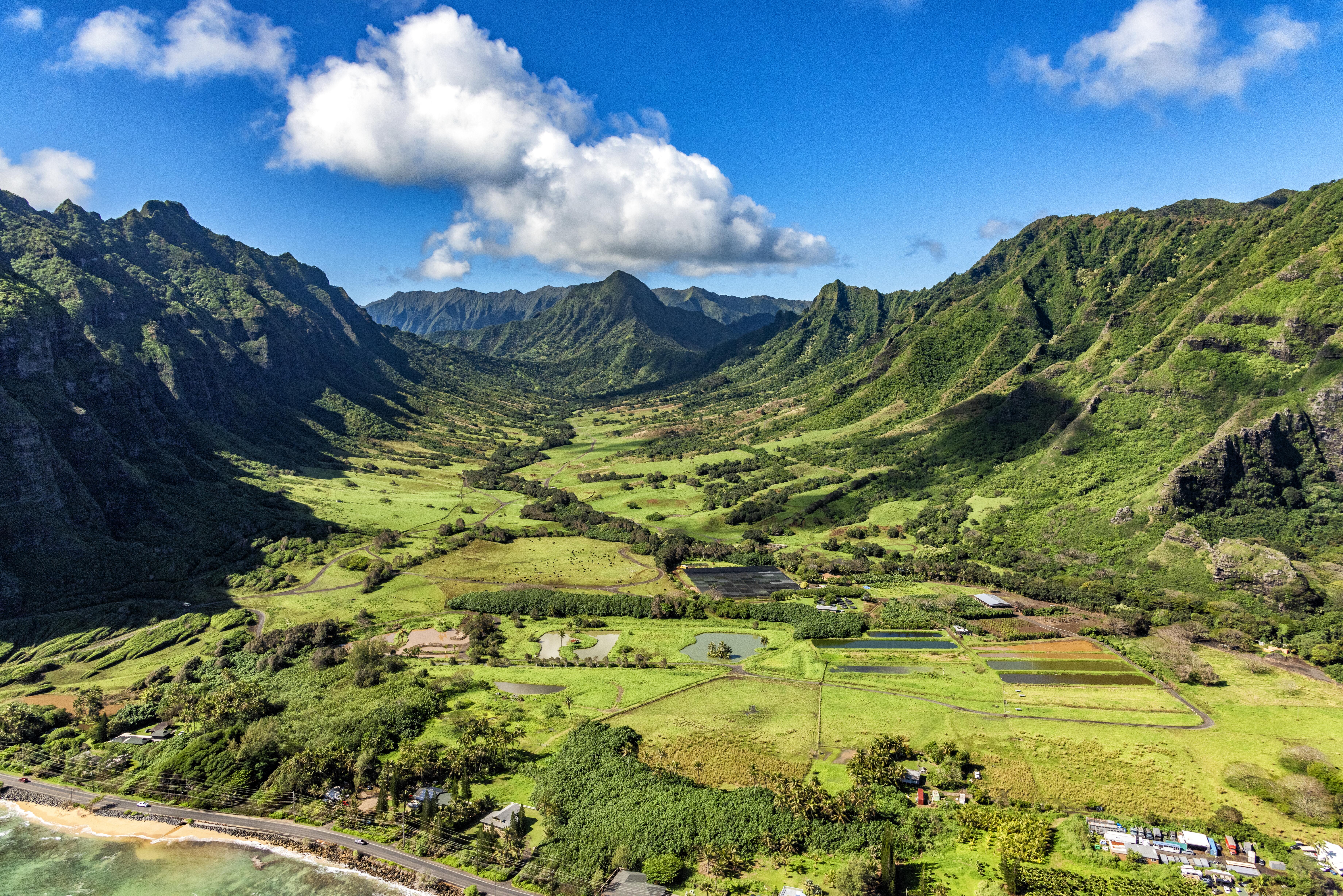 Outdoor picture of the Kualoa Valley in Honolulu, Hawaii.