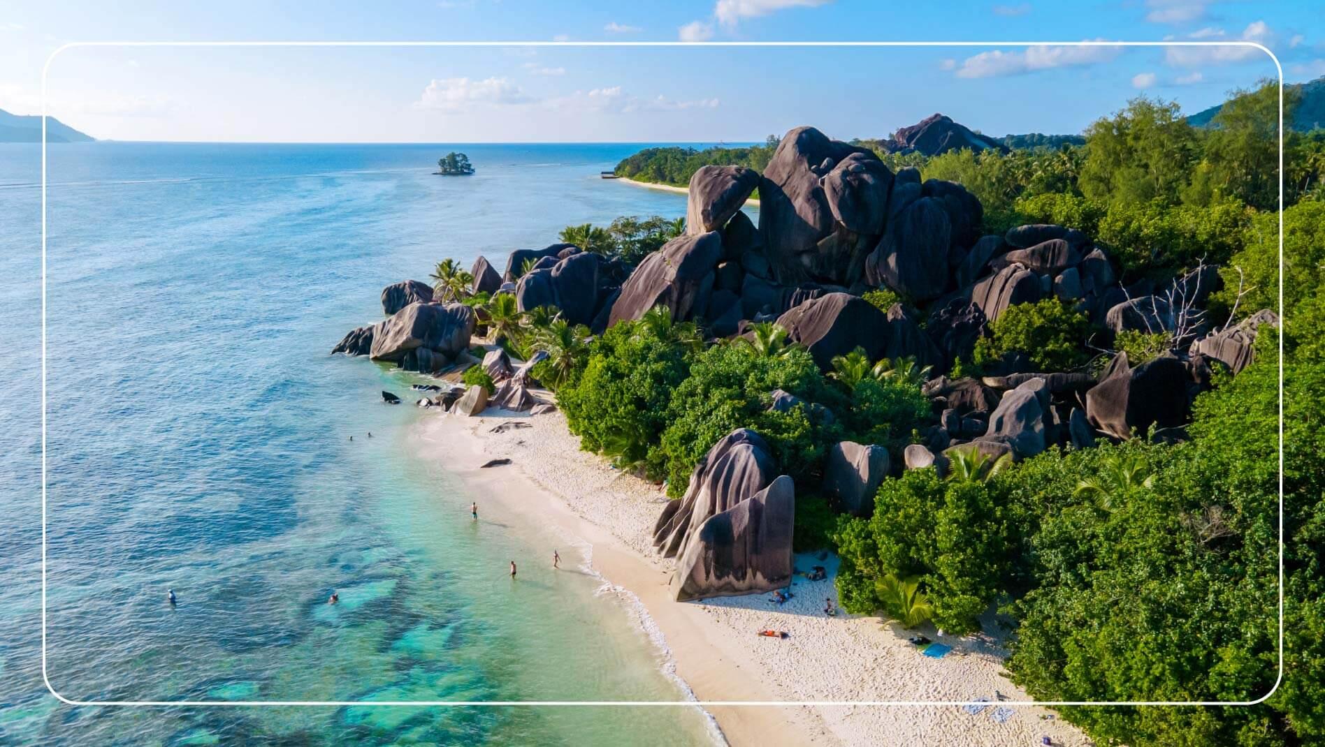 Image showing rock formations and palm trees at Anse Source d’Argent beach, Seychelles