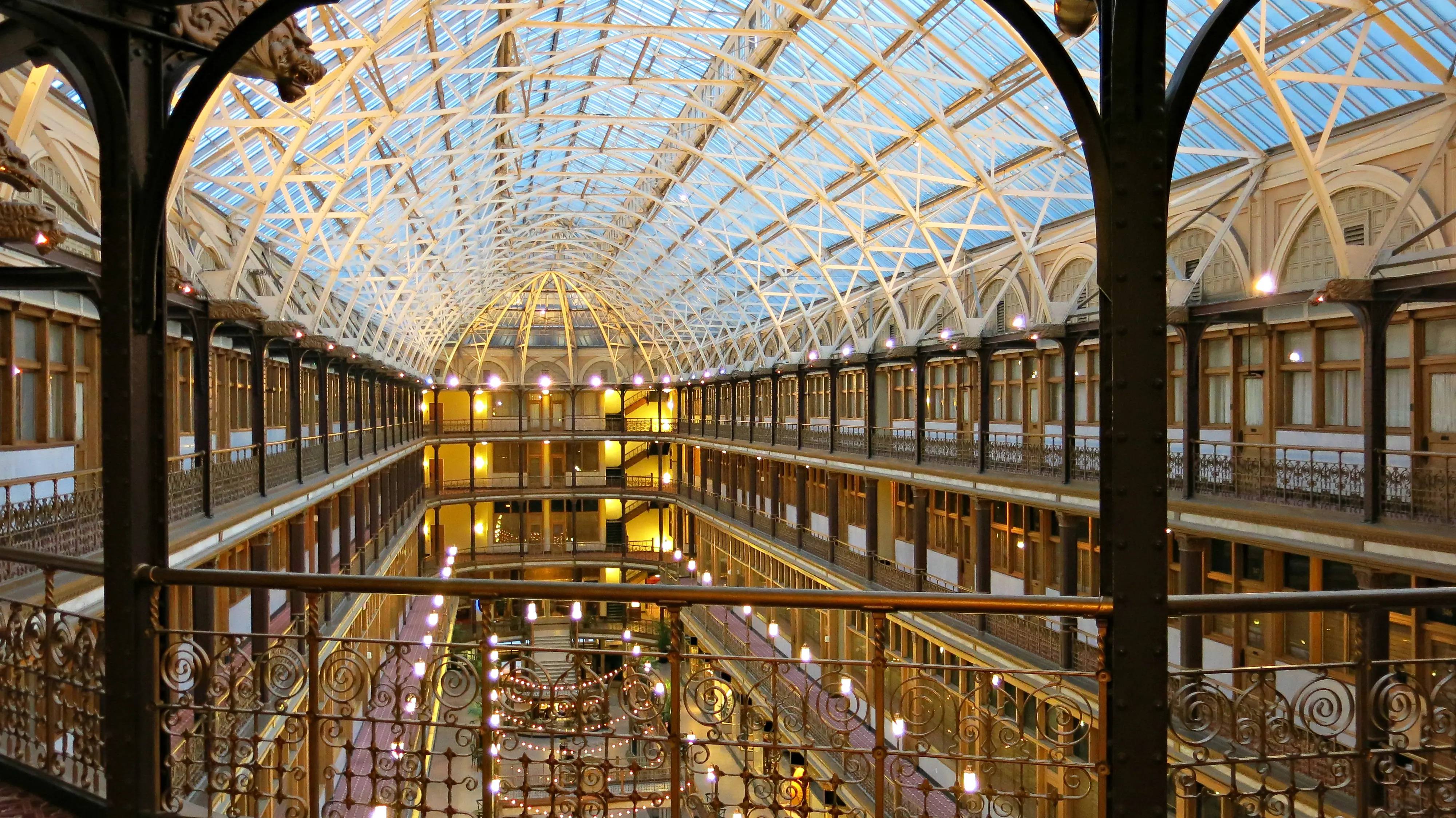 Twilight time inside the beautifully designed historic Cleveland Arcade