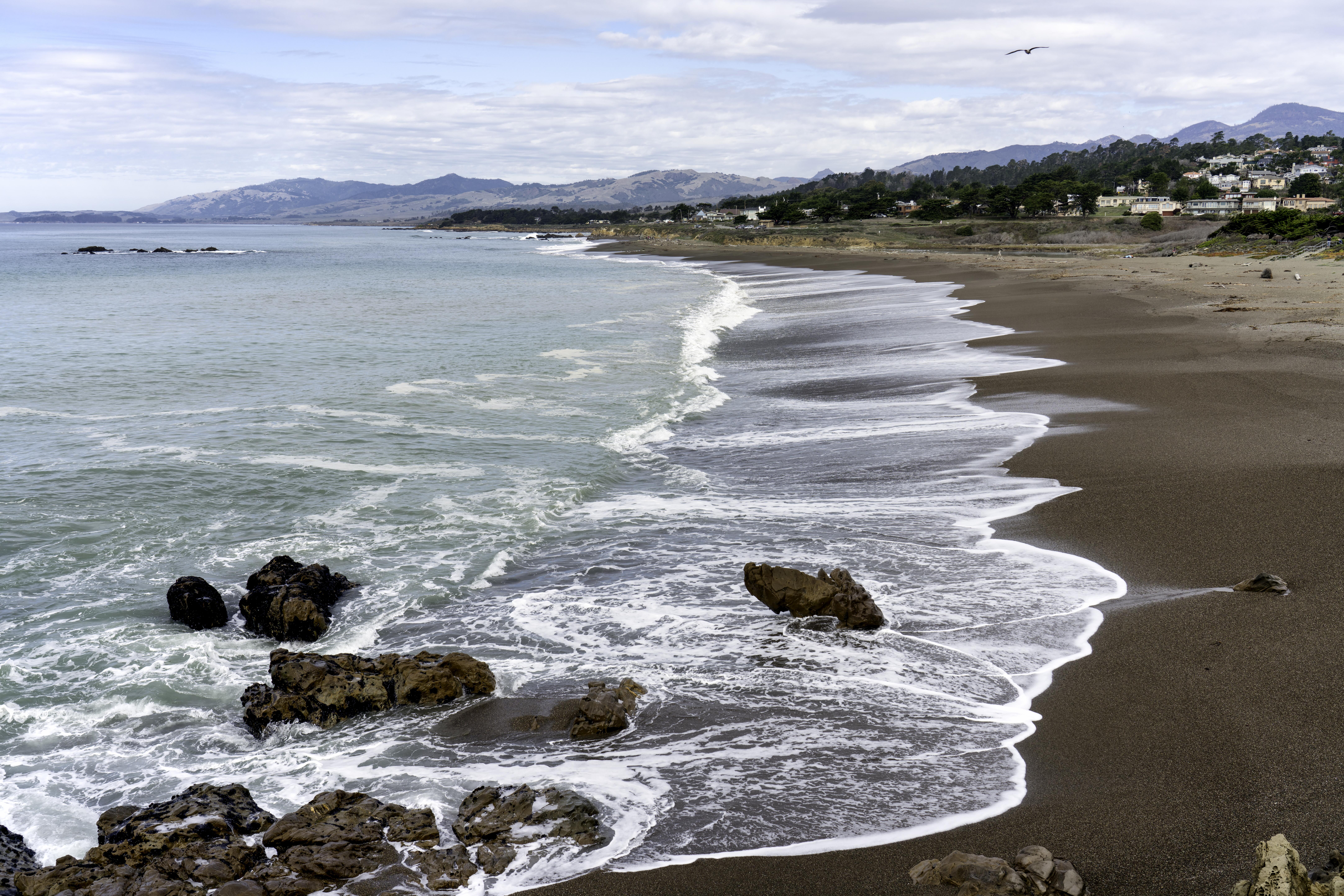 Outdoor image of the shoreline scenery at Moonstone Beach, in Cambria, California.