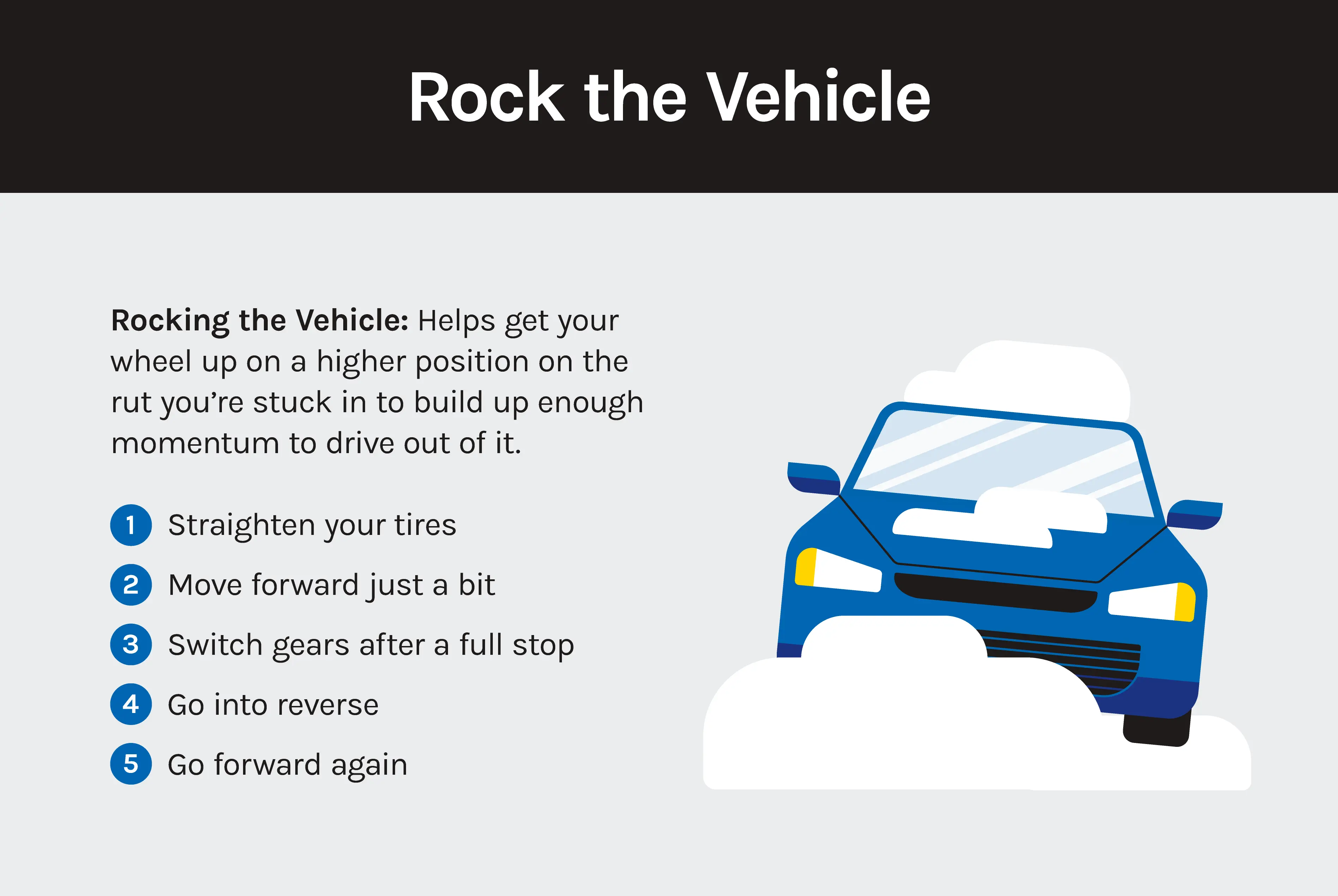 steps for rocking a vehicle out of the snow