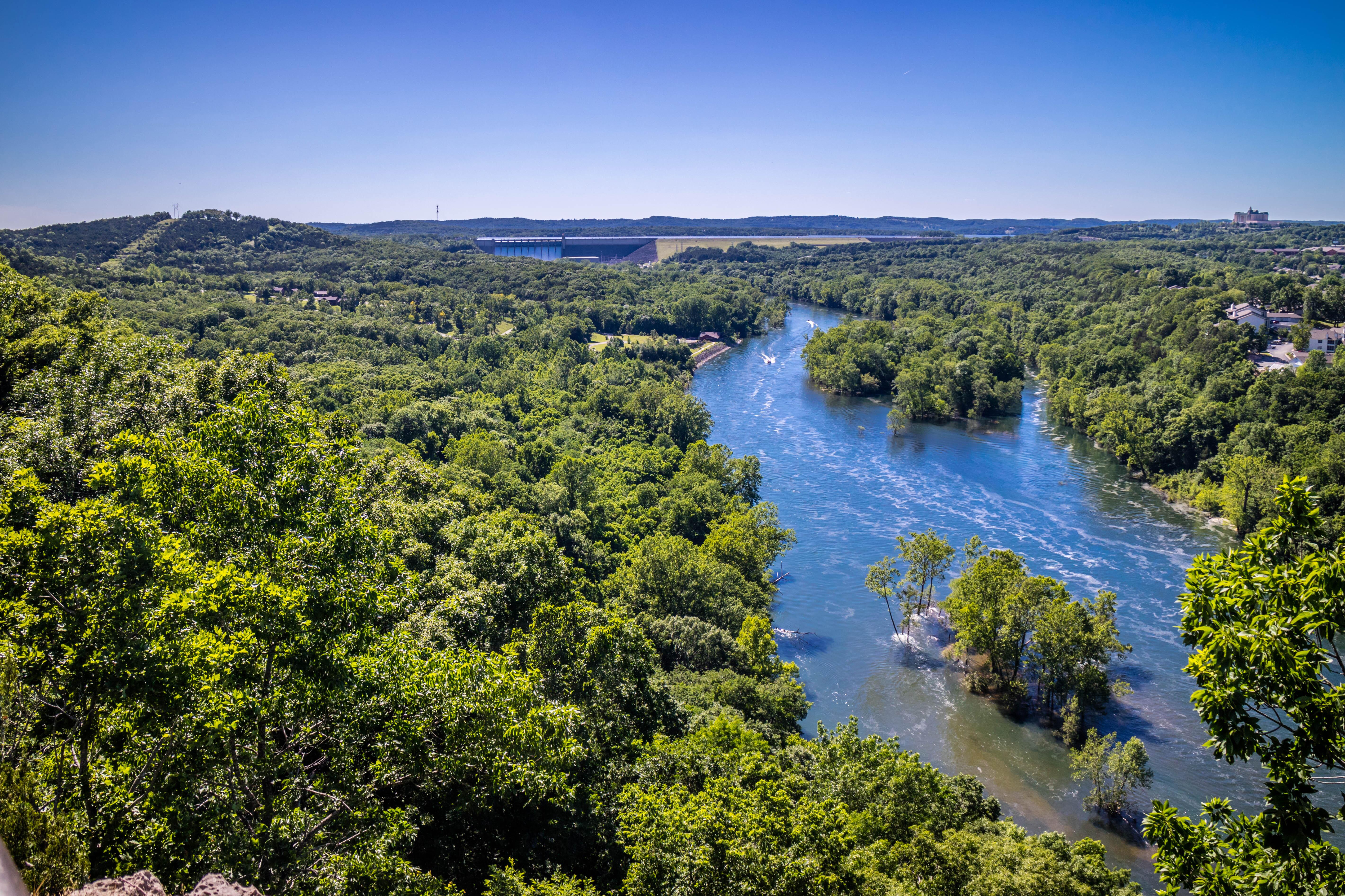 Sunny day aerial view of Table Rock Lake in Branson at Southwest Missouri