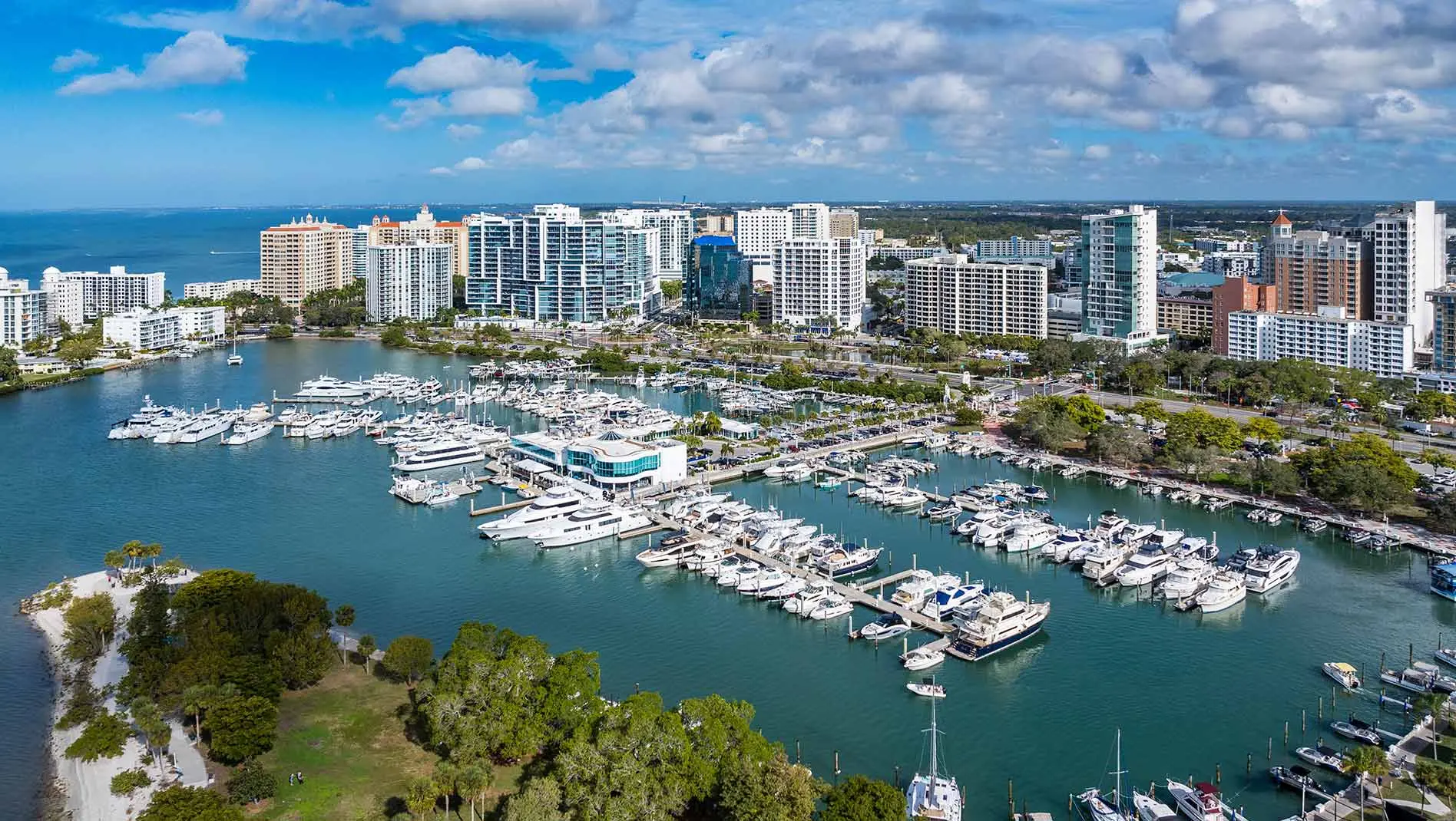 Aerial view of marina at Sarasota, Florida