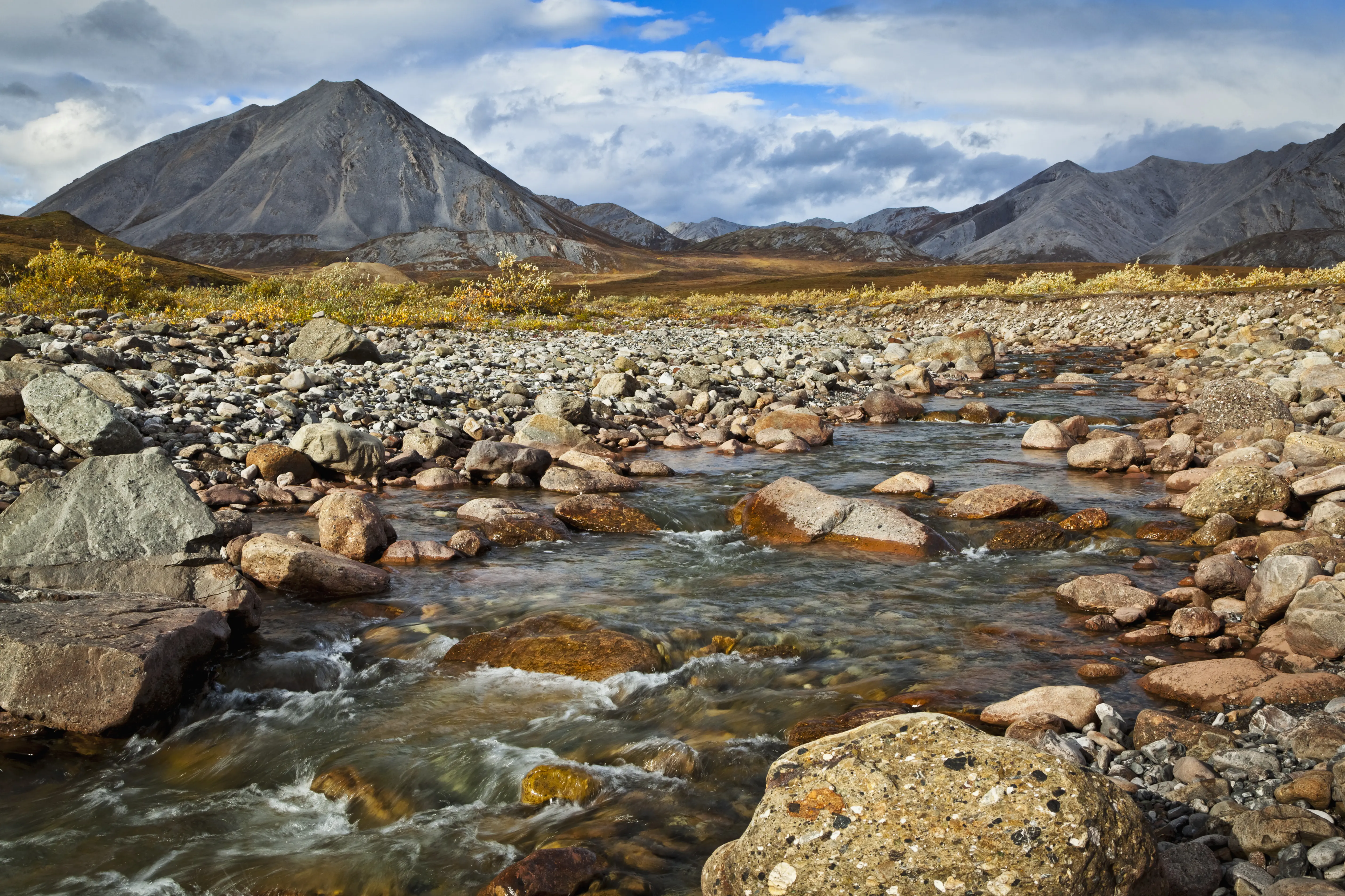 Scenic view of a creek in the Gates of the Arctic National Park and Preserve, Alaska
