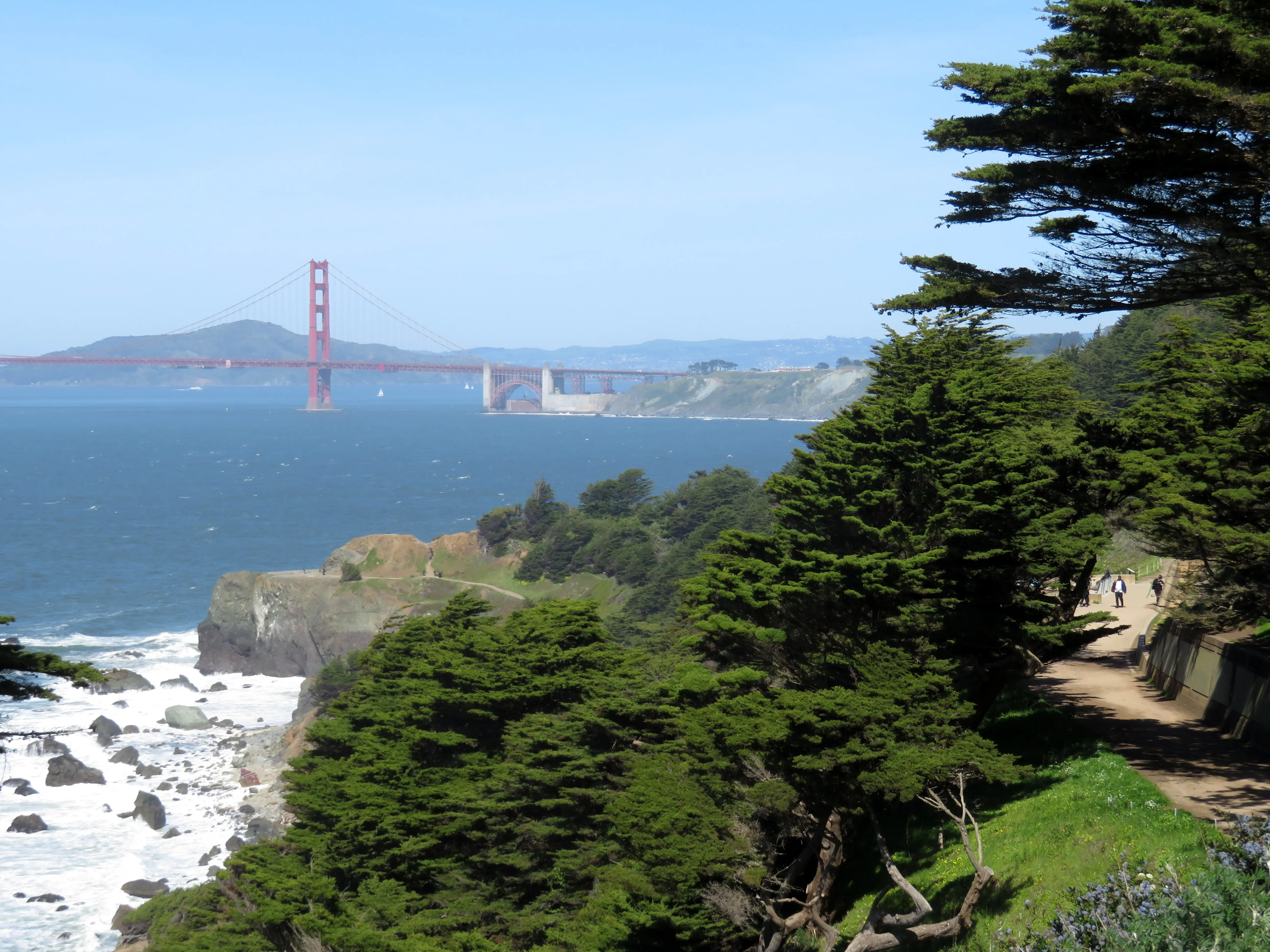 Image of Golden Gate Bridge and the Coastal Trail viewed from the Lands End Trail.