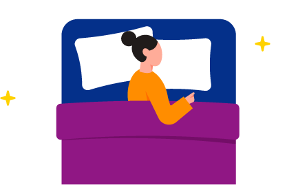 Person sleeping under a purple bed on top of blue sheets.