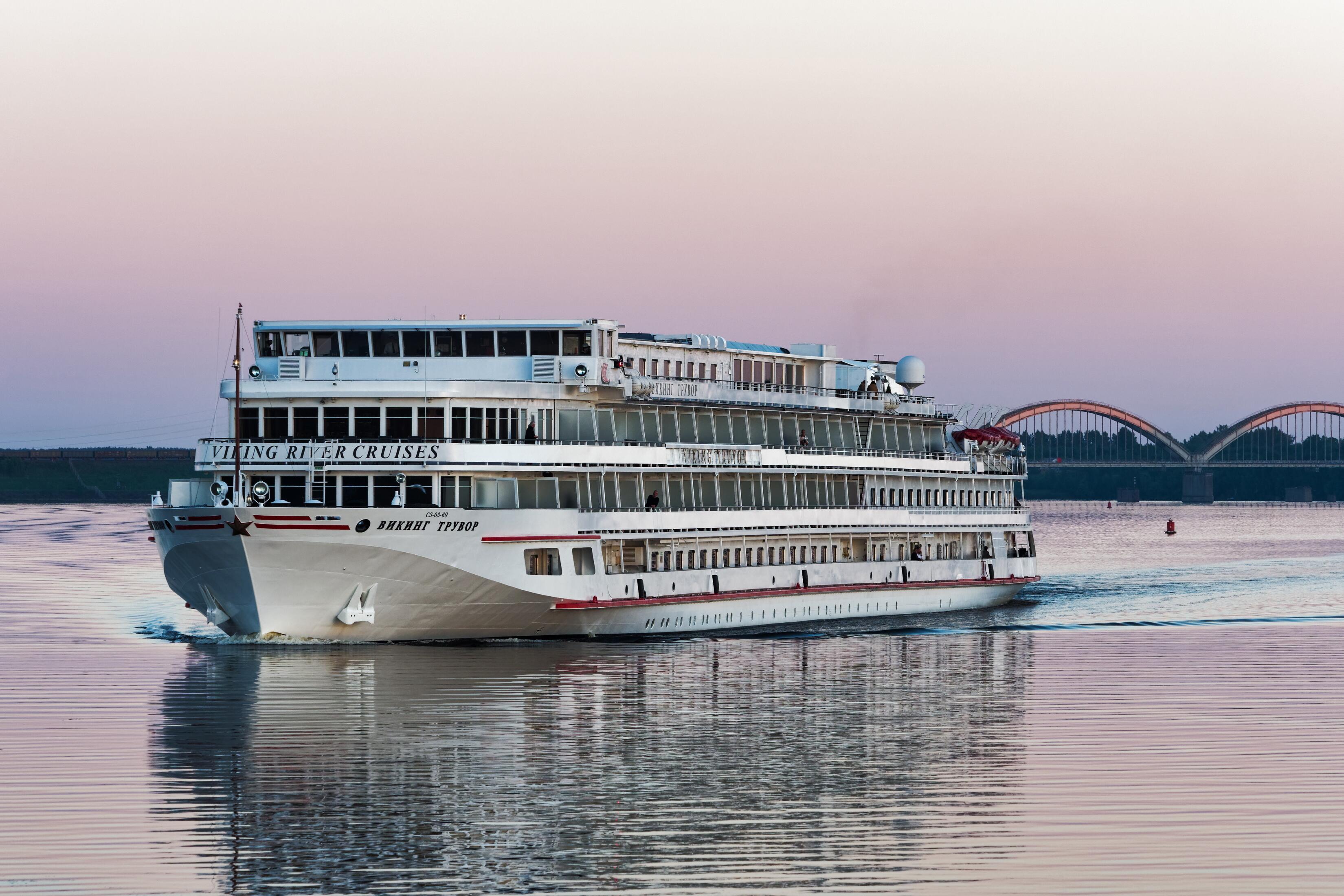 Image of a Viking River Cruise sailing at dusk.