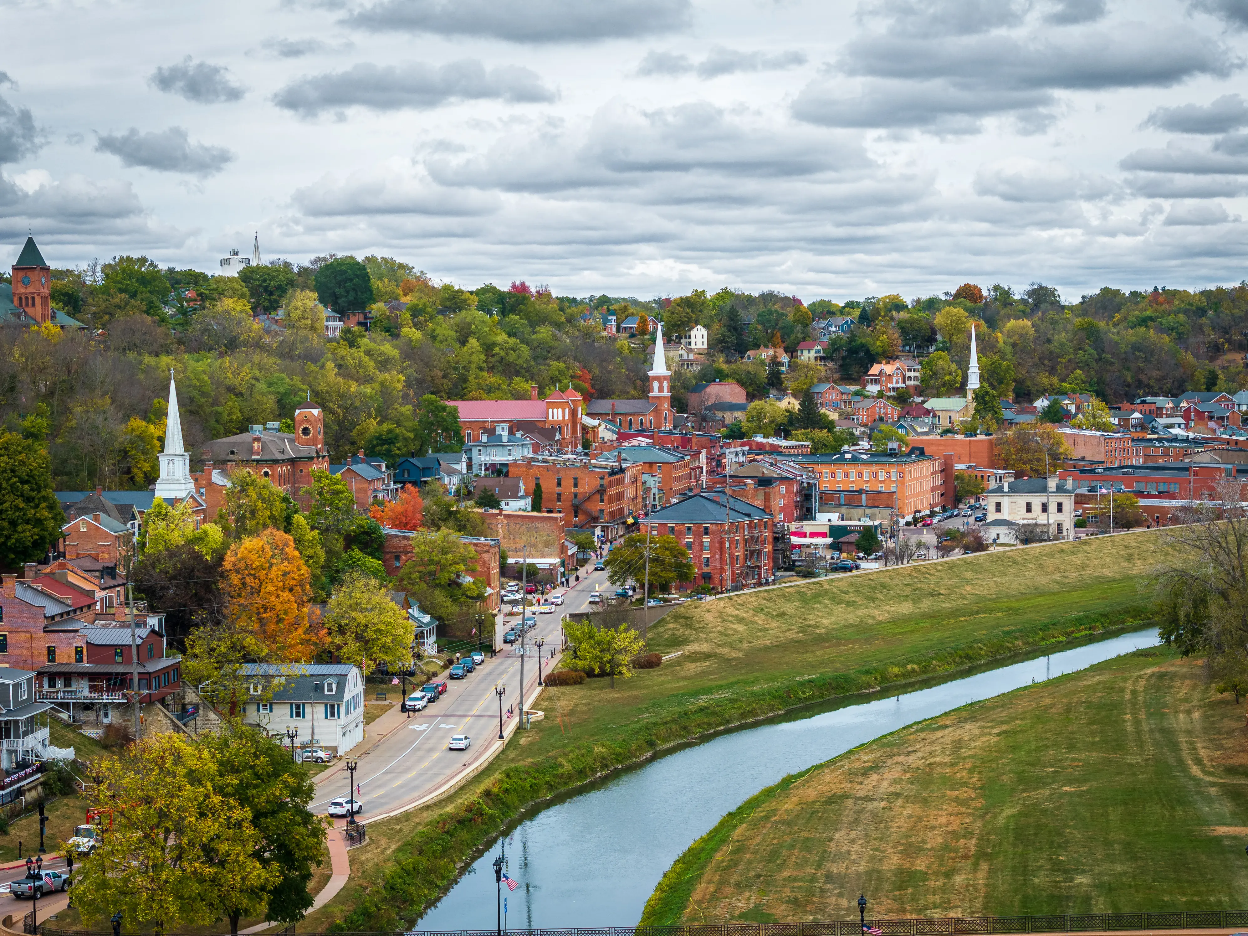 Aerial image of the town of Galena, Illinois.