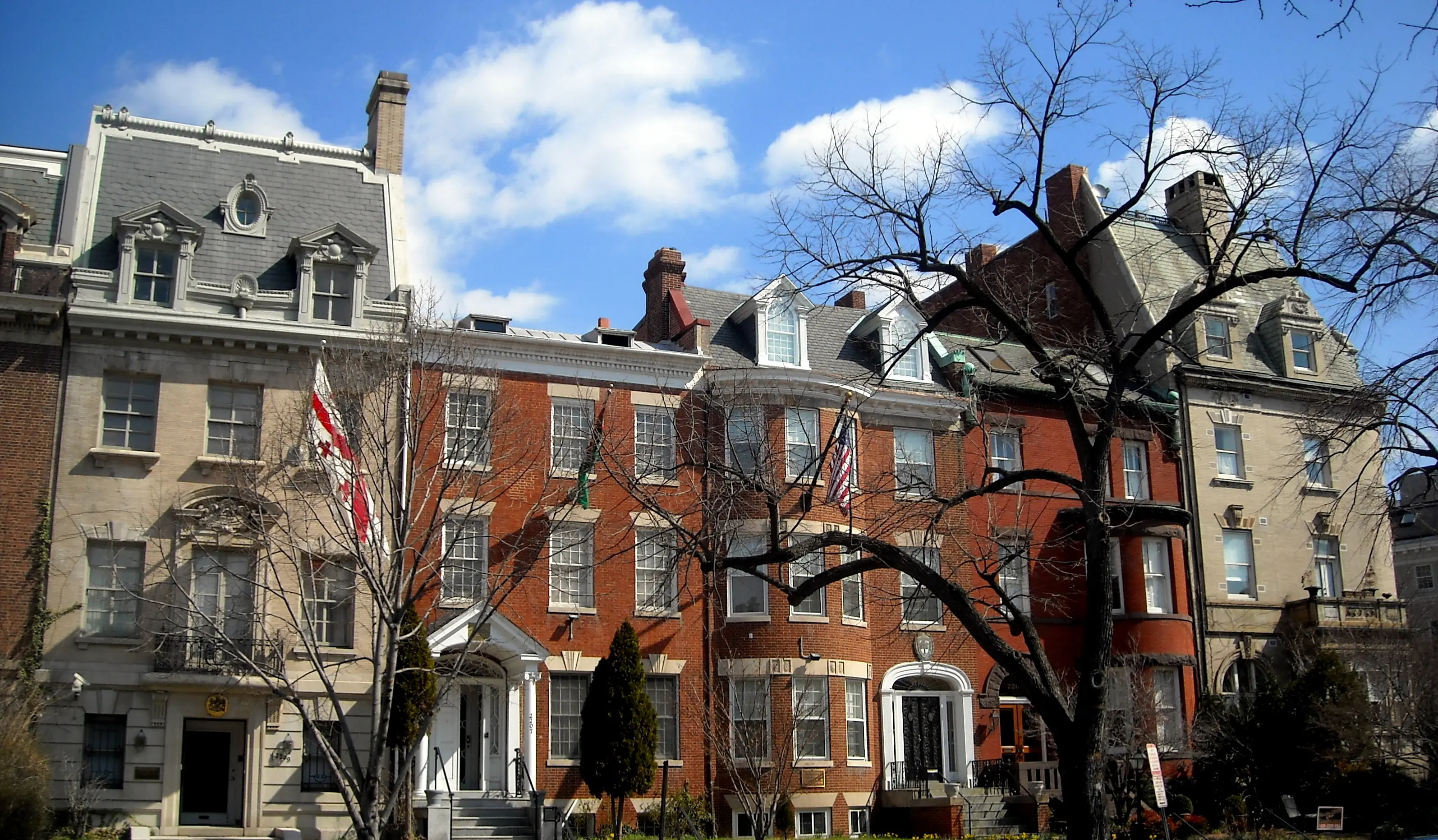 Exterior image of homes and embassies located on Massachusetts Avenue between 22nd Street and Sheridan Circle, otherwise known as Embassy Row, in Washington, D.C.
