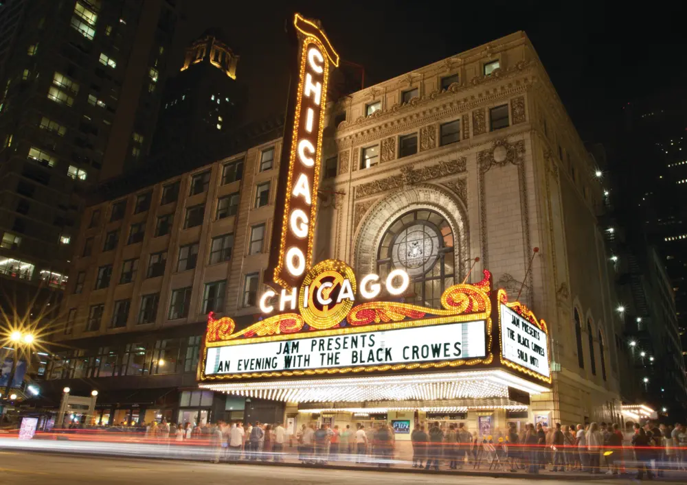 Chicago, Stage Theater, Theater Marquee, Sign, Neon Light, The Loop, Night, Illuminated, Illinois