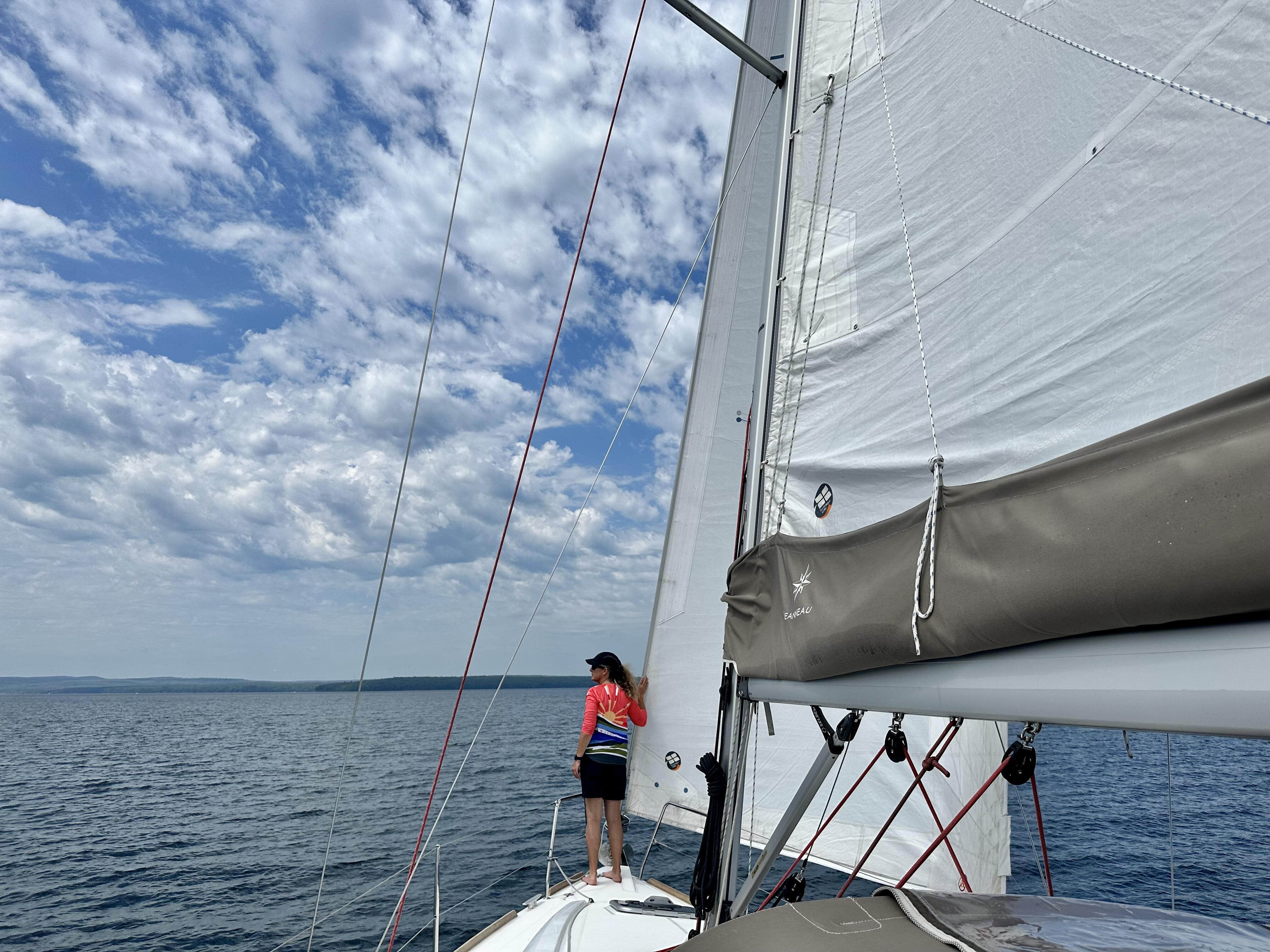 Image of Jennifer Broome on a sailboat in Bayfield, Wisconsin