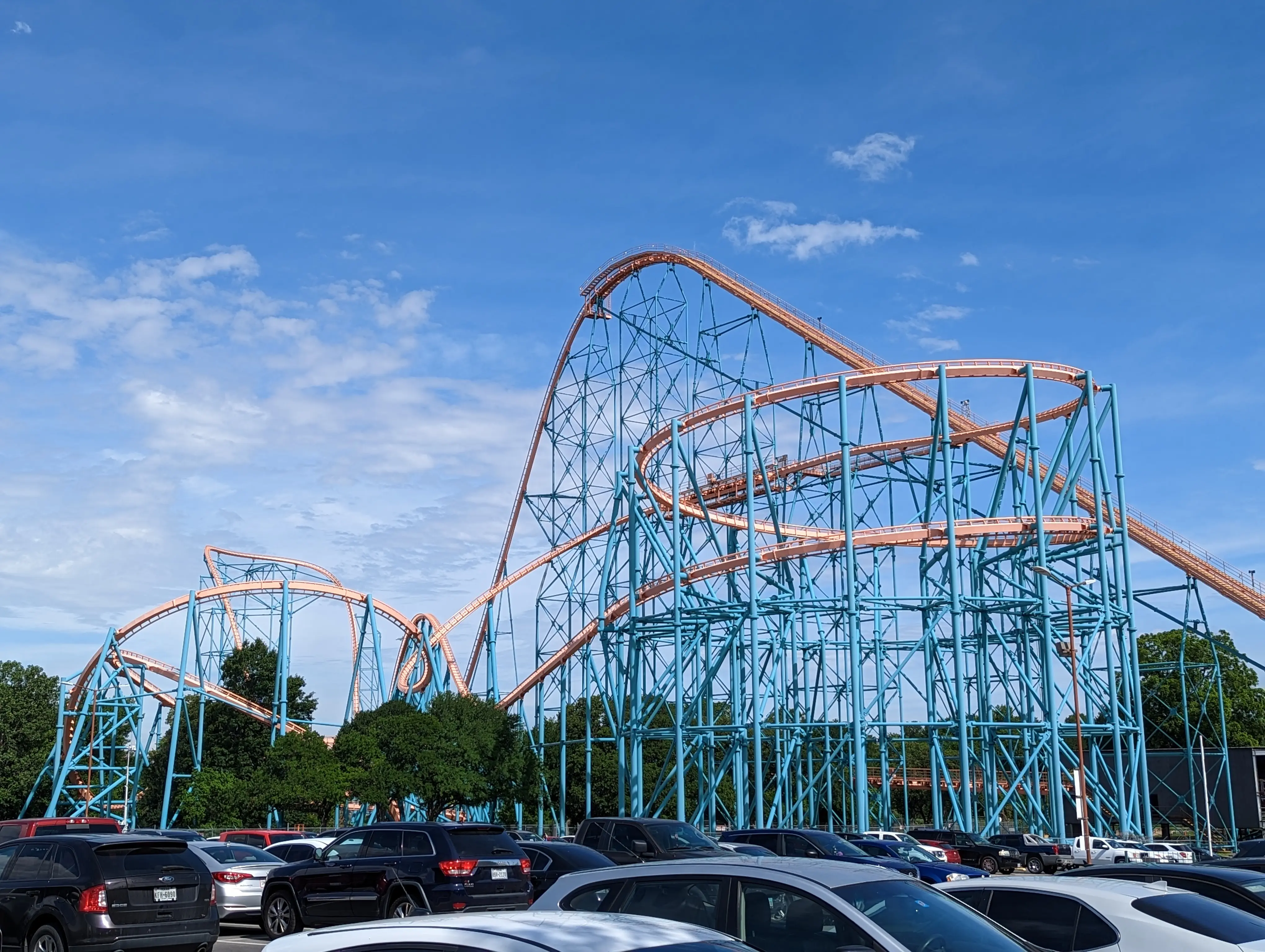 Image of the "Titan" rollercoaster at Six Flags Over Texas.