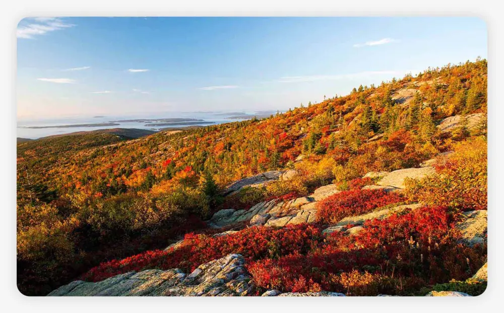 Aerial view of Cadillac Mountain in the Fall
