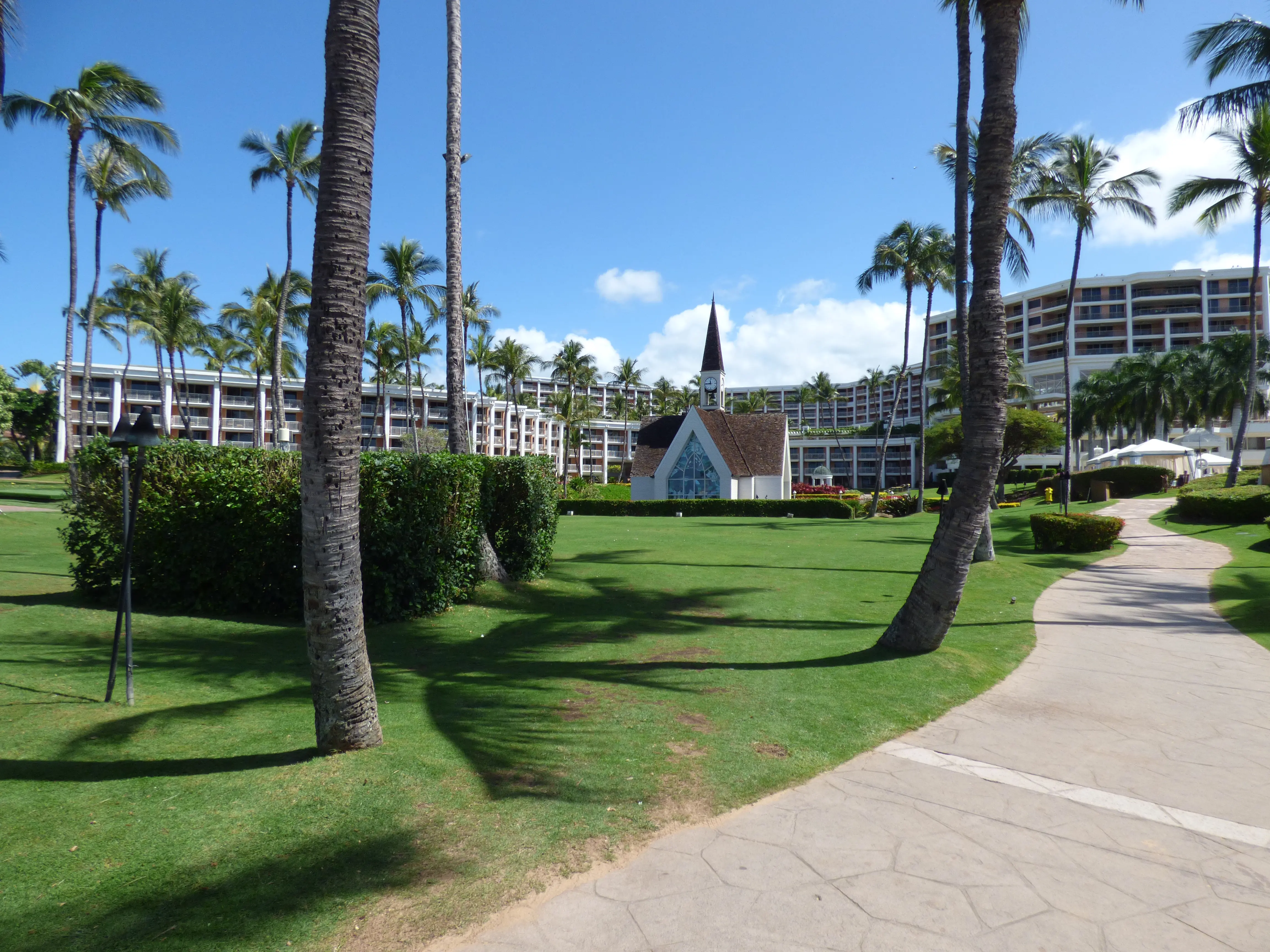 Outdoor image of The Grand Wailea Seaside Chapel church at the Grand Wailea Waldorf Astoria Resort.