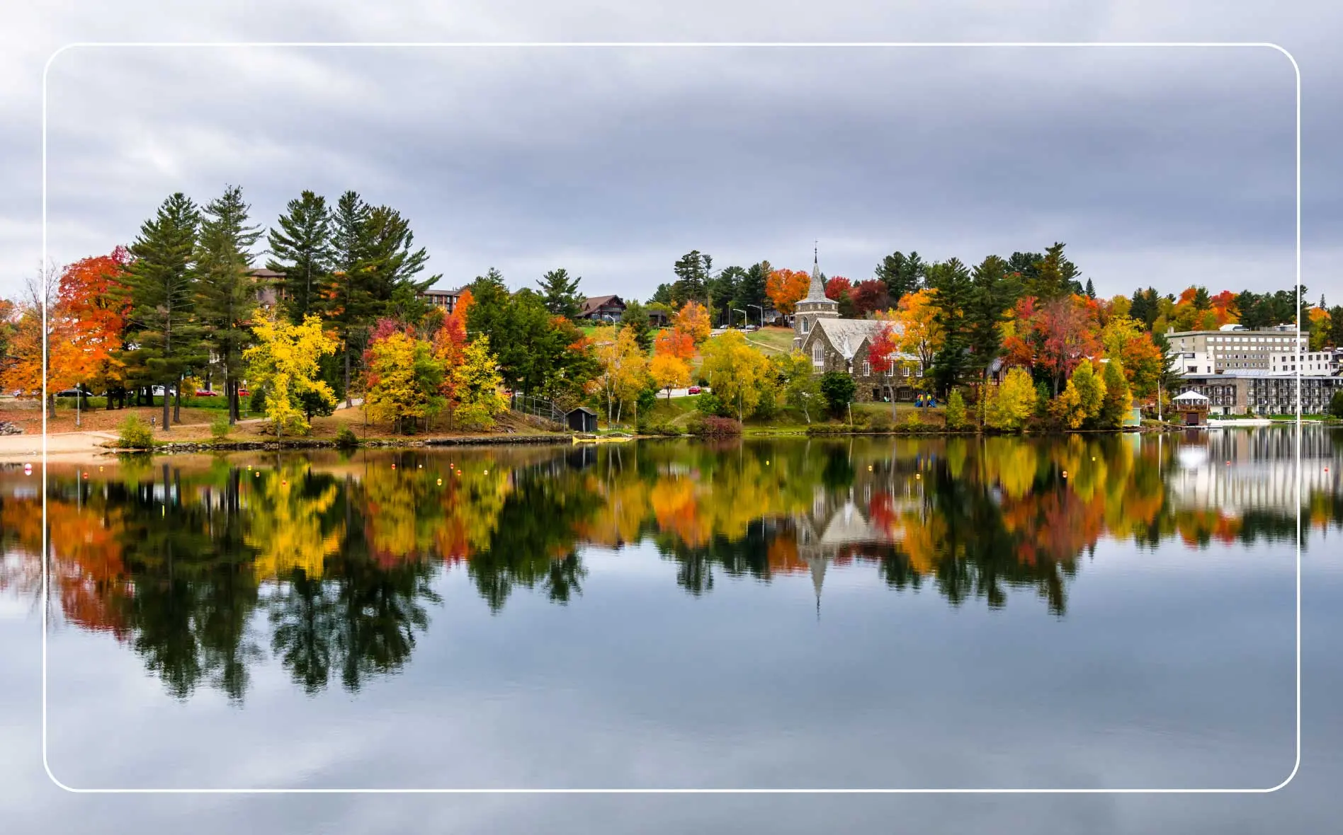 The village of Lake Placid in autumn as seen from across the lake.