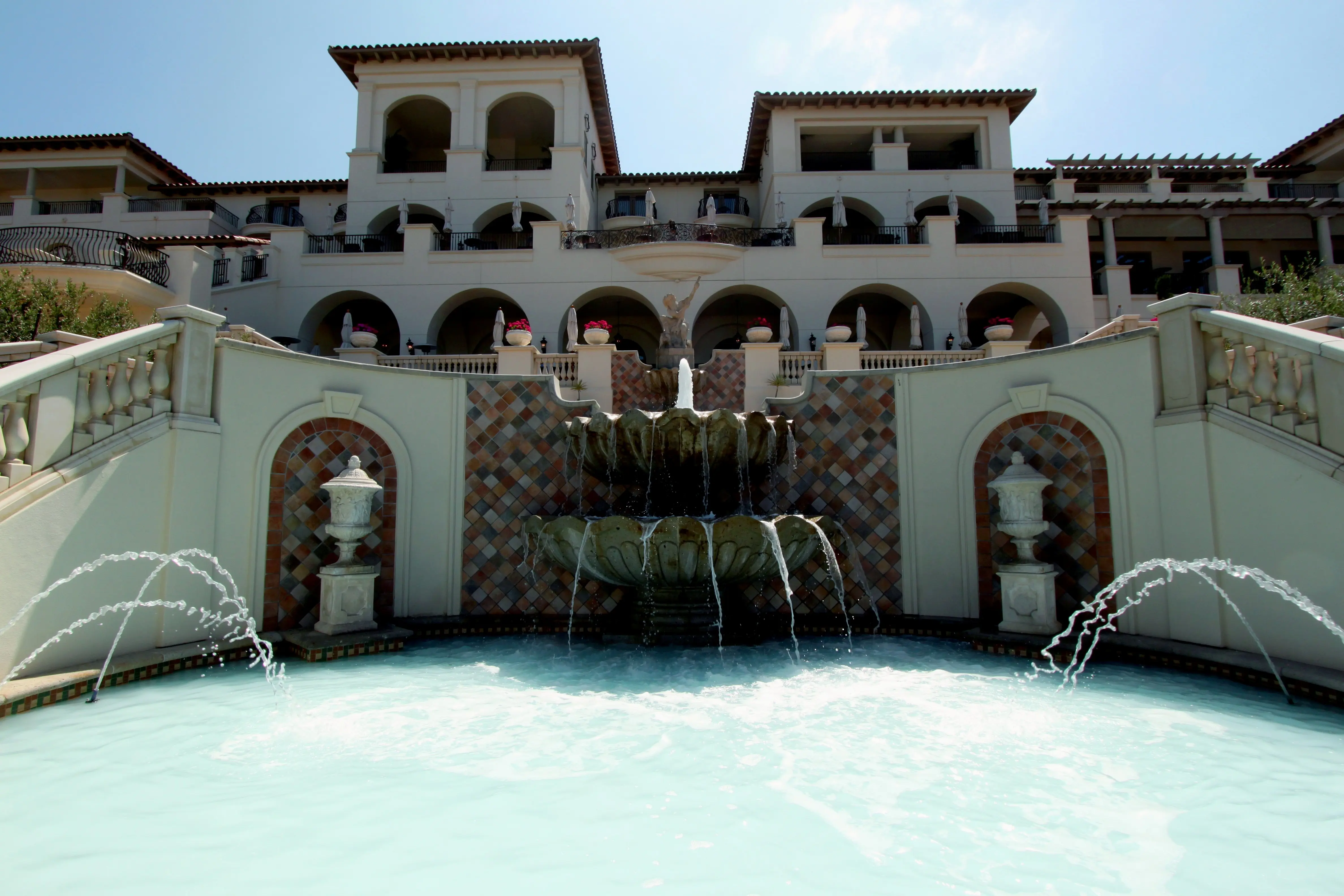 Exterior image of the building and fountains of the Waldorf Astoria Monarch Beach Resort & Club, previously known as The Monarch Beach Resort.