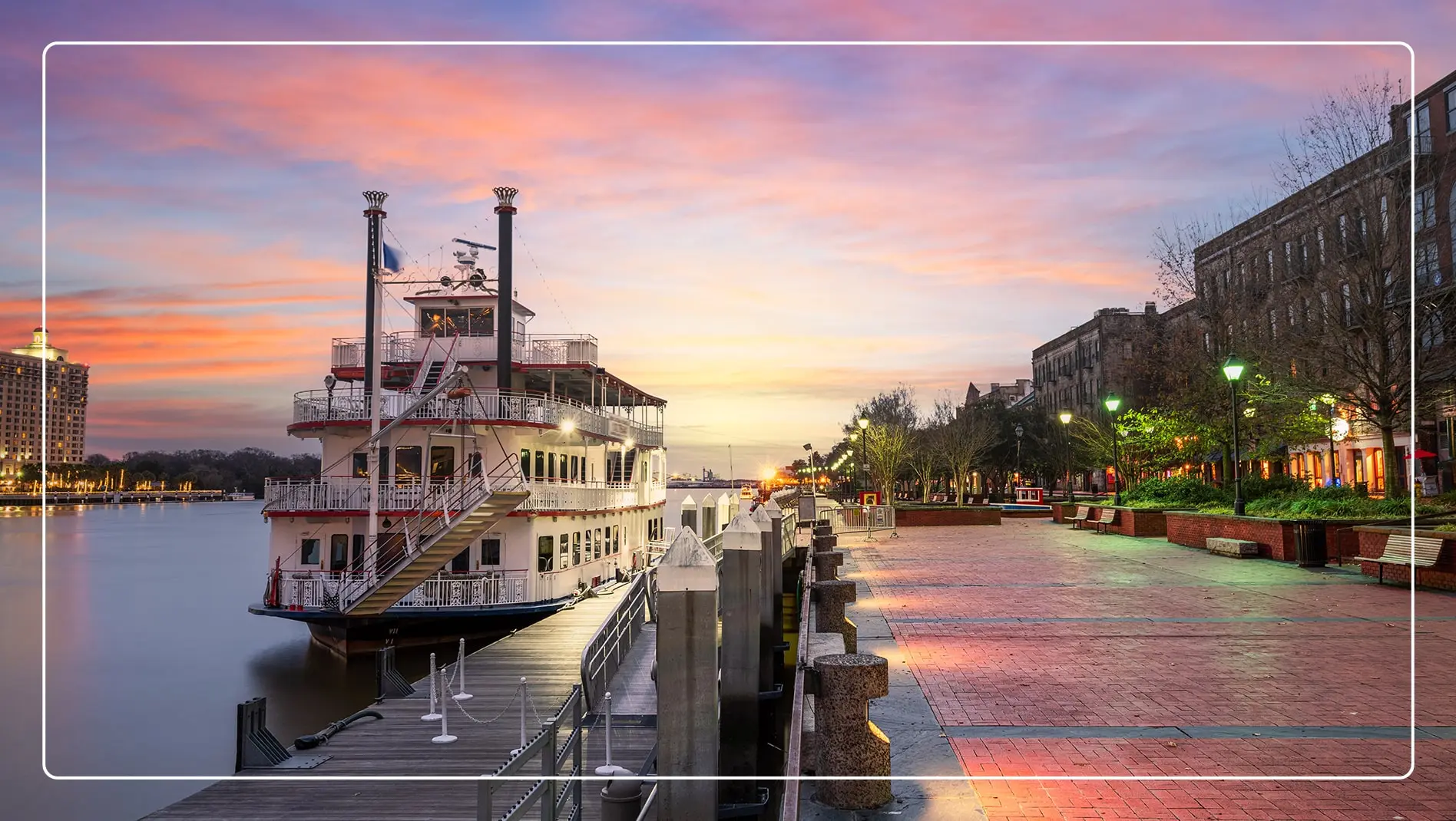 A riverboat cruise readying to take off on the Savannah River.