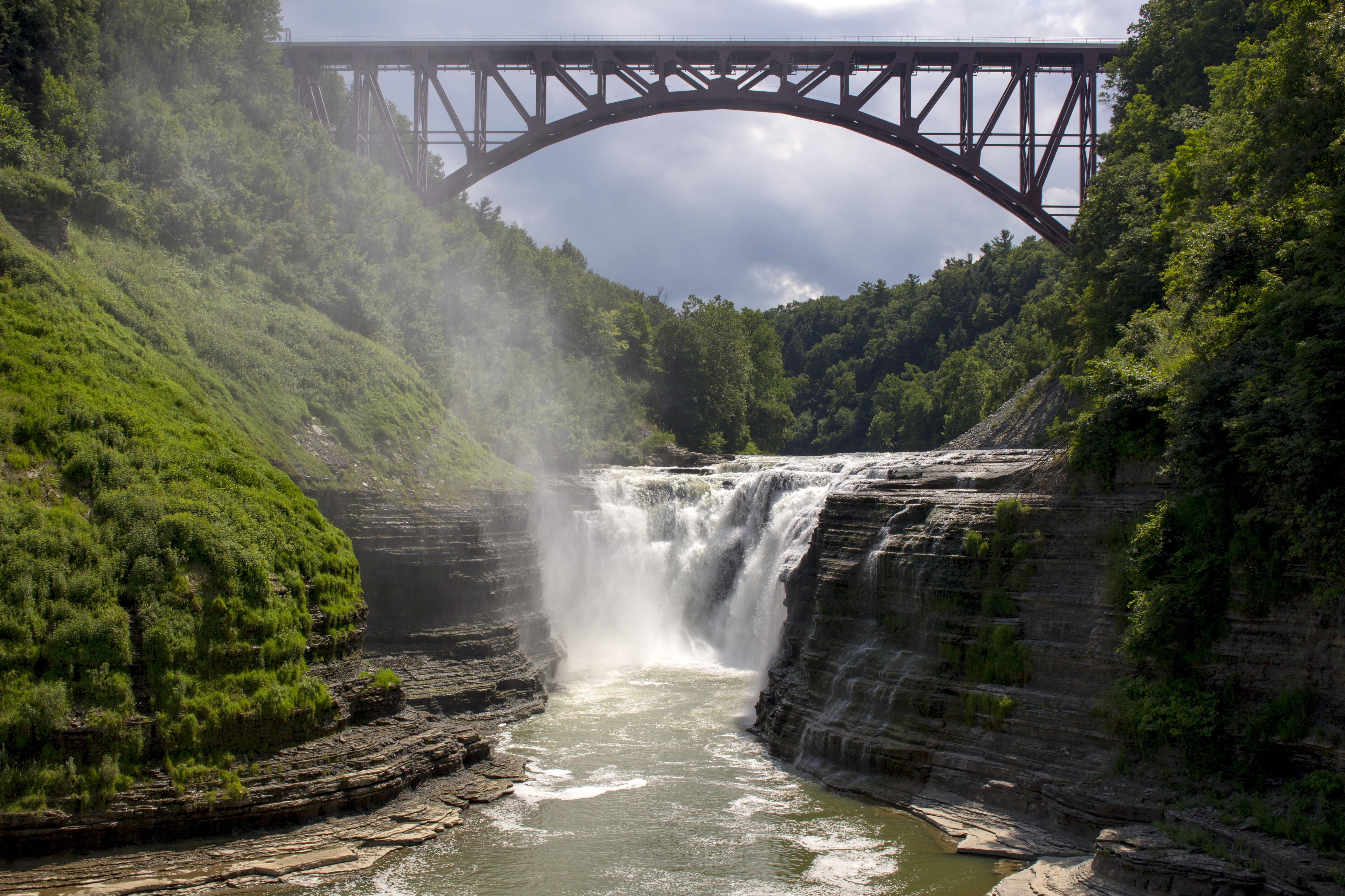 Outdoor image of a scenic bridge within nature at  Letchworth State Park