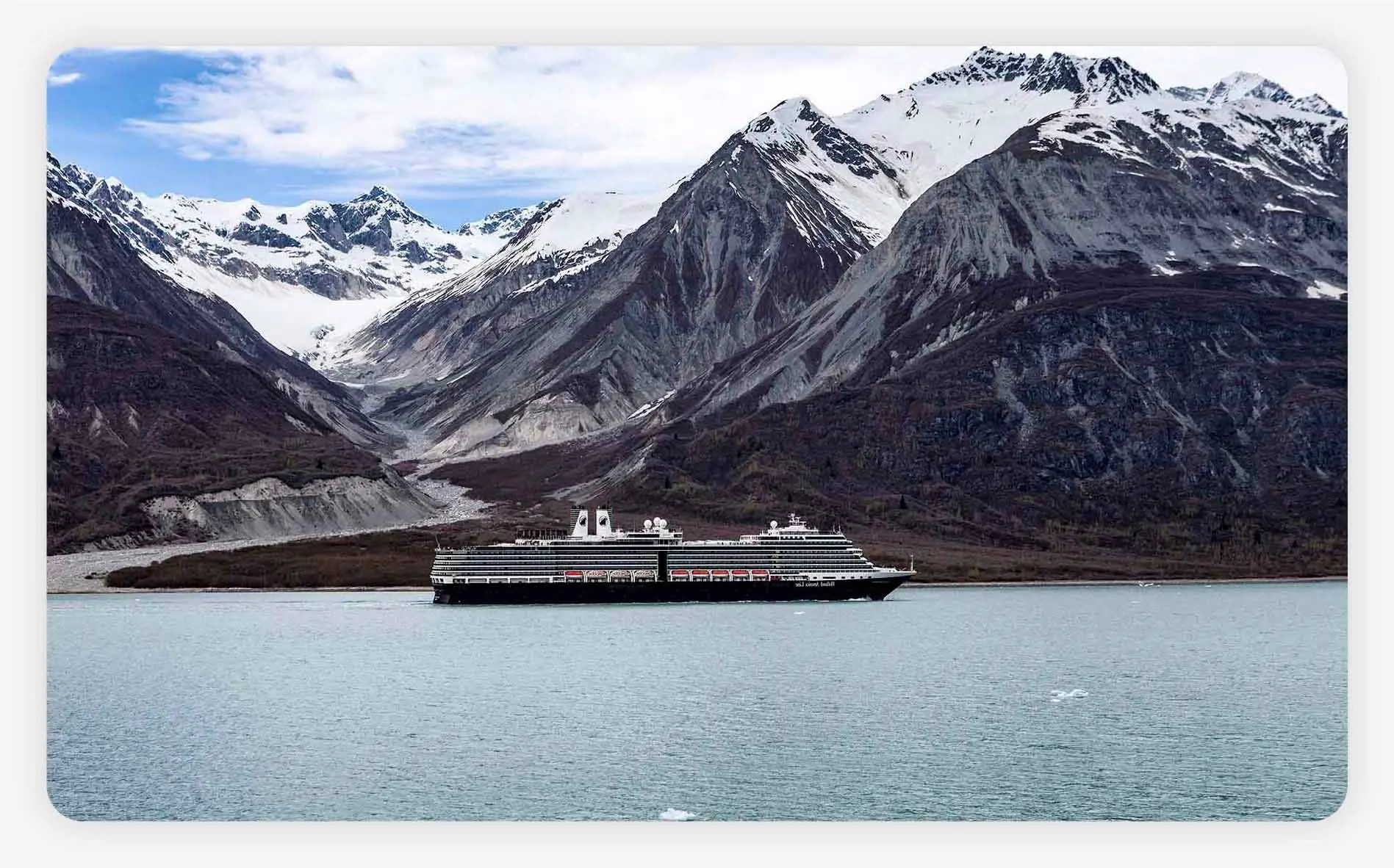 Holland America cruise ship on the Alaskan coastline