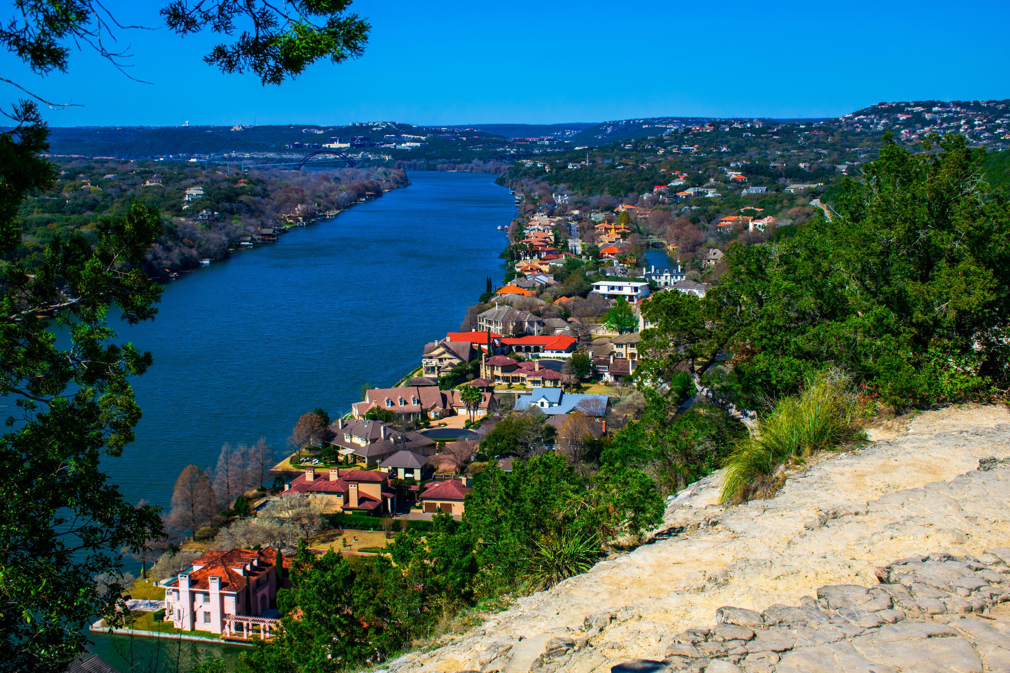 Scenic view from Covert Park at Mount Bonnell in Austin, Texas.